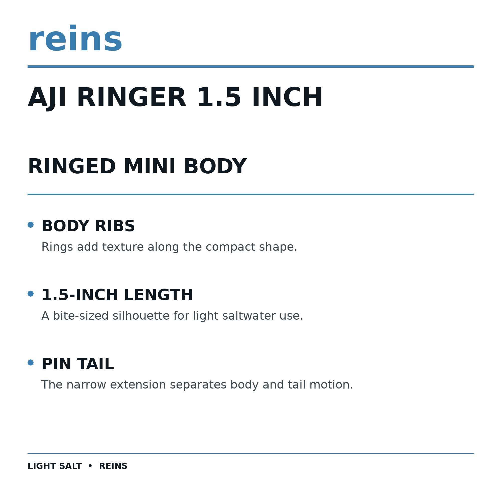 Reins Soft Plastic Aji Ringer 1.5 Inch 15 pieces 555 (4993)