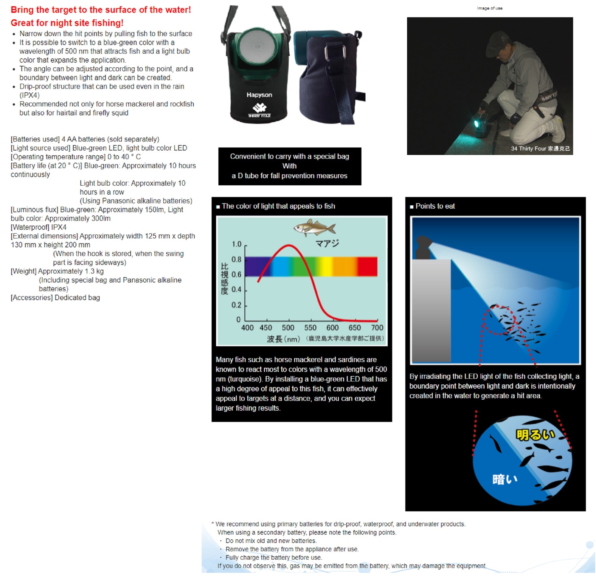 Hapyson YF-502 LED Fishing Light Ajing 125 x 130 x 200 mm 1.3kg (3529)