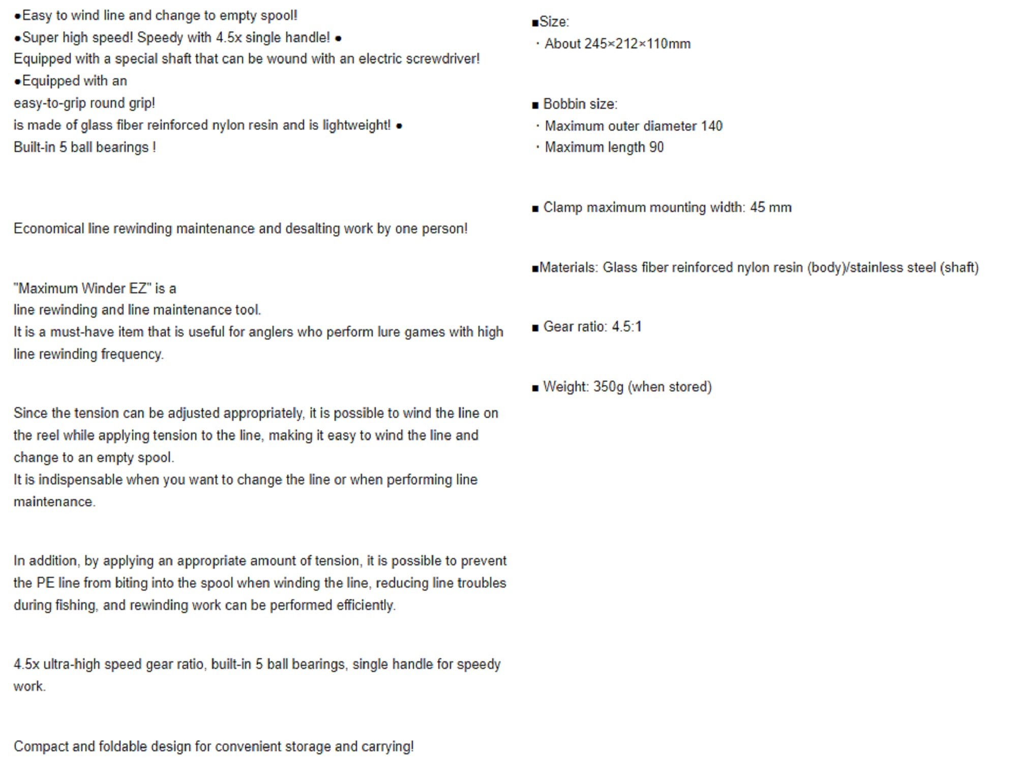 Dress Maximum Winder EZ Line Winder Baitcast Spinning (5229)