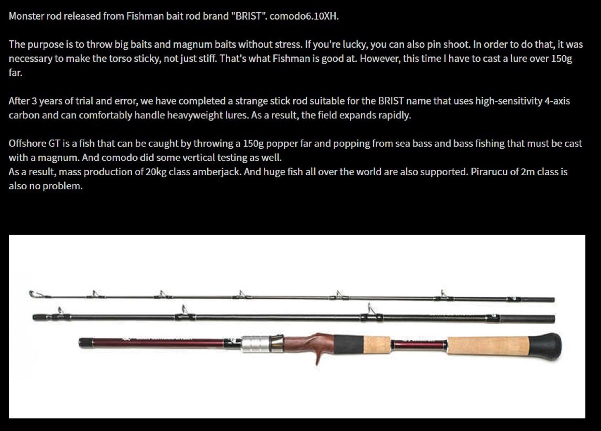 Fishman Rod Baitcast Brist Comodo 6.10 XH 3 Piece Travel Rod (0115)
