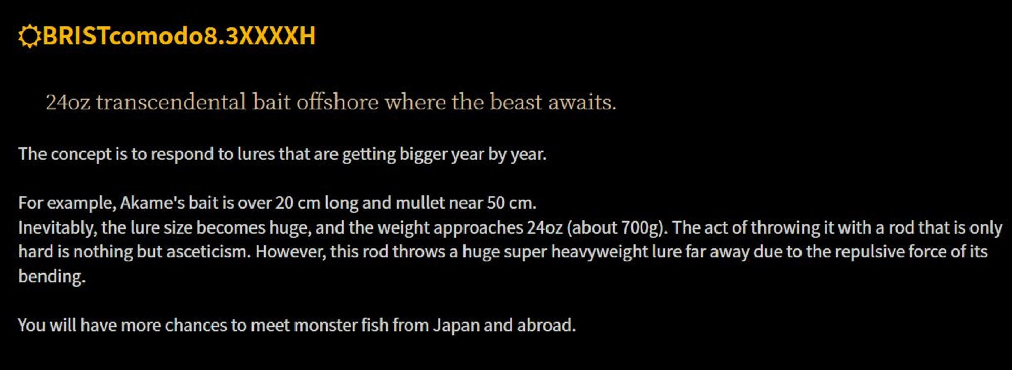 Fishman Rod Baitcast Brist Comodo 8.3XXXXH 3 Piece Travel Rod (0245)