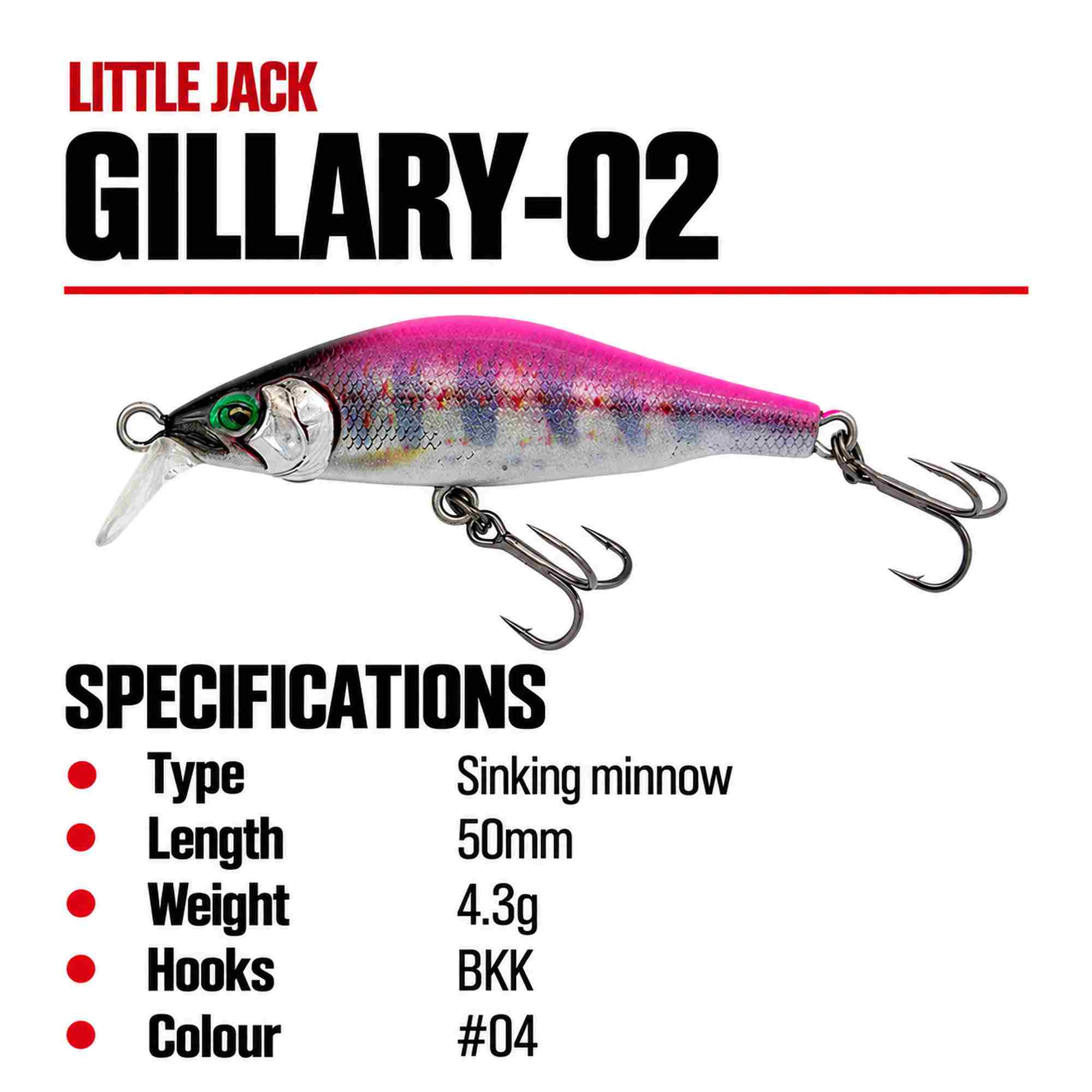 Little Jack Gillary 02 50mm 4.3 grams Sinking Lure 04 (9444)