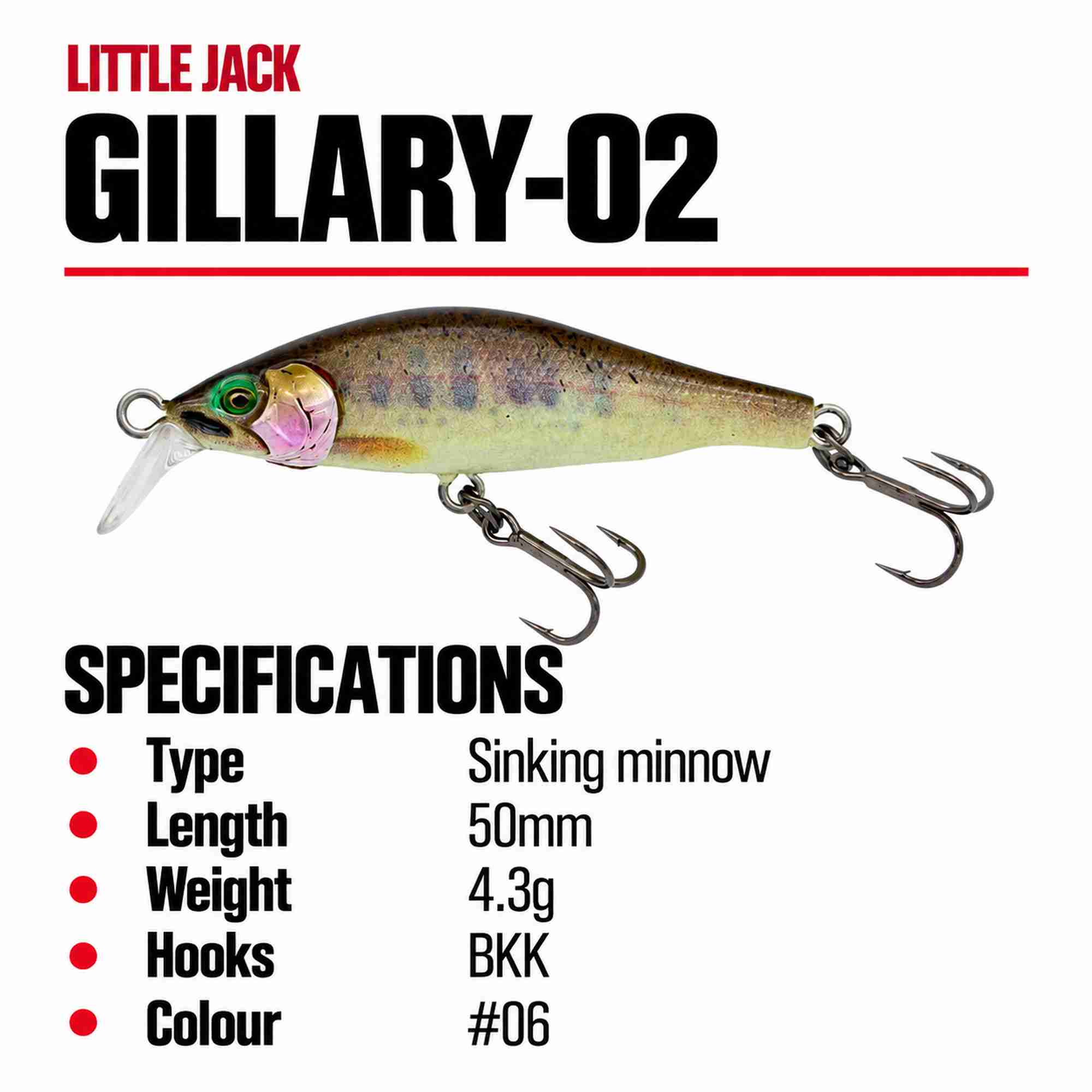 Little Jack Gillary 02 50mm 4.3 grams Sinking Lure 06 (9468)