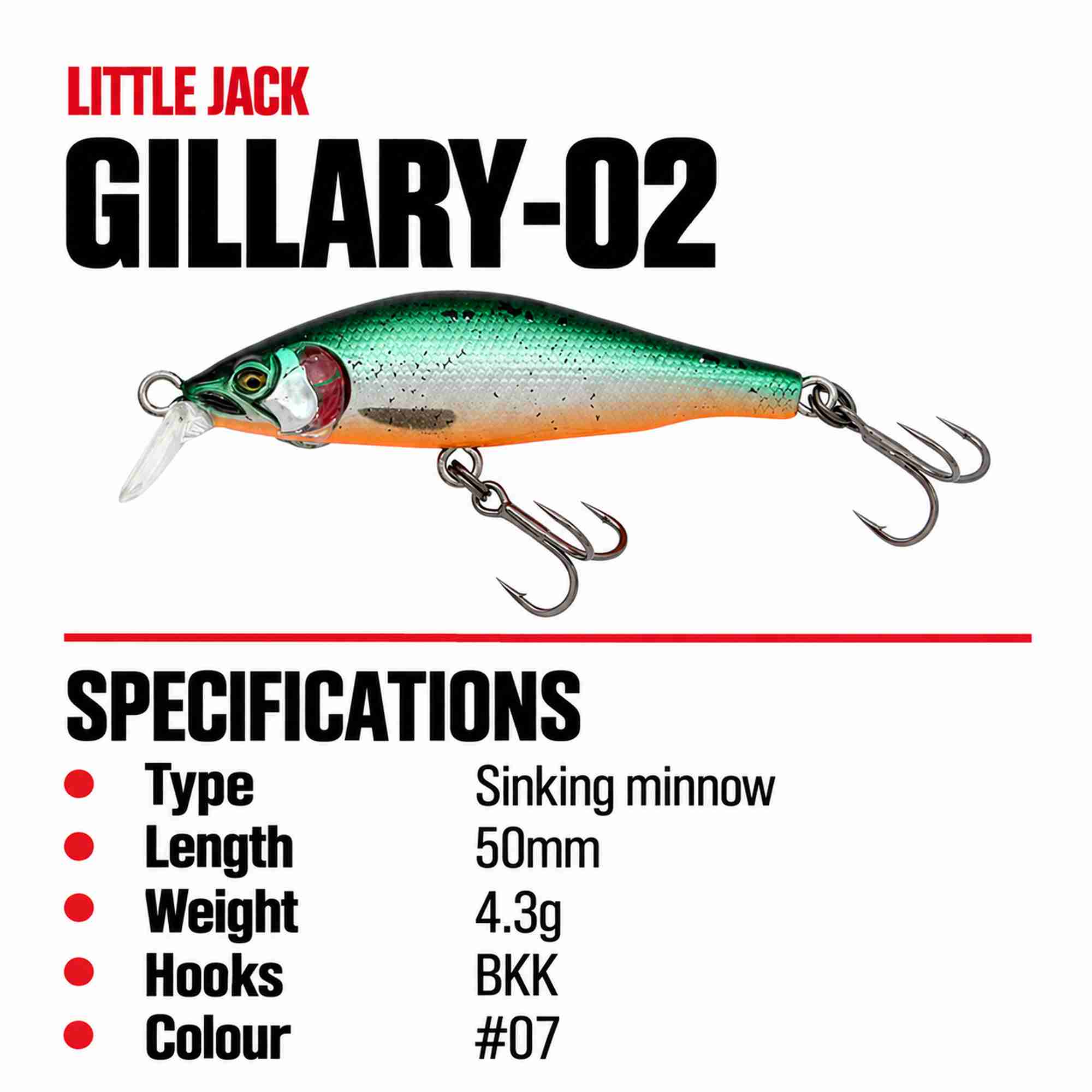 Little Jack Gillary 02 50mm 4.3 grams Sinking Lure 07 (9475)