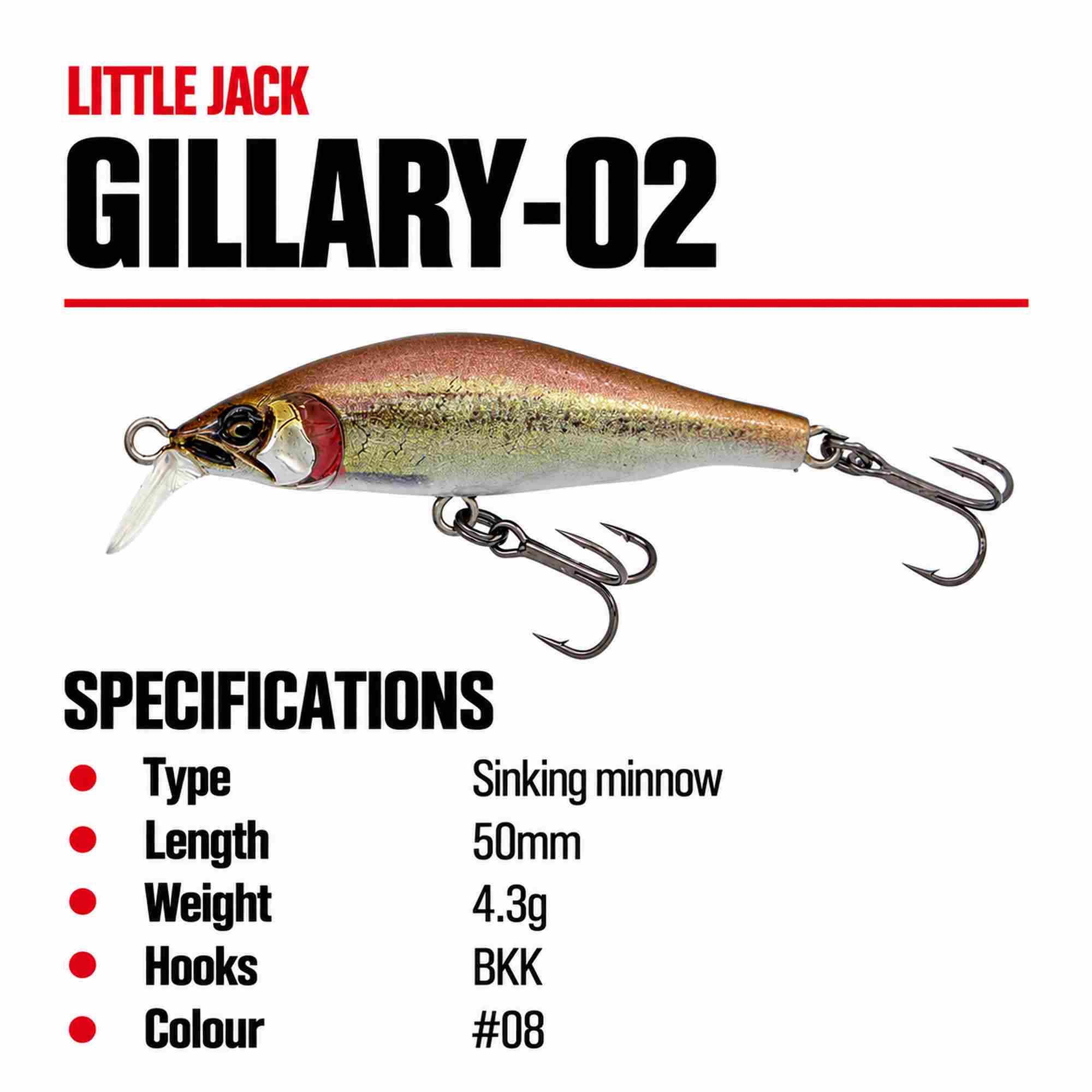 Little Jack Gillary 02 50mm 4.3 grams Sinking Lure 08 (9482)