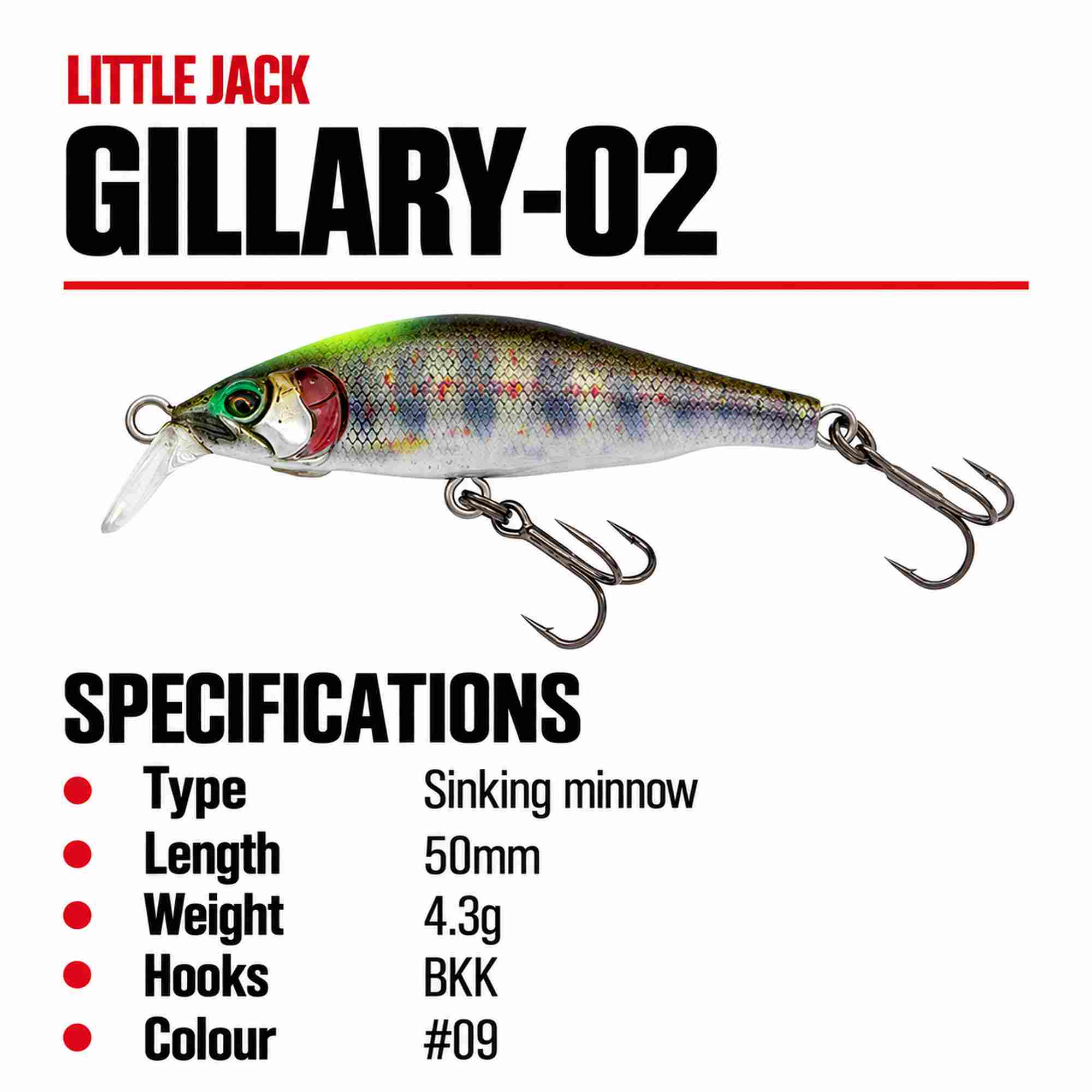 Little Jack Gillary 02 50mm 4.3 grams Sinking Lure 09 (9499)