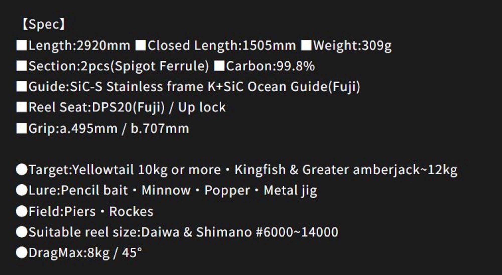 Yamaga Rod Spinning Shore Casting Model Blue Sniper BS 96H (1644)