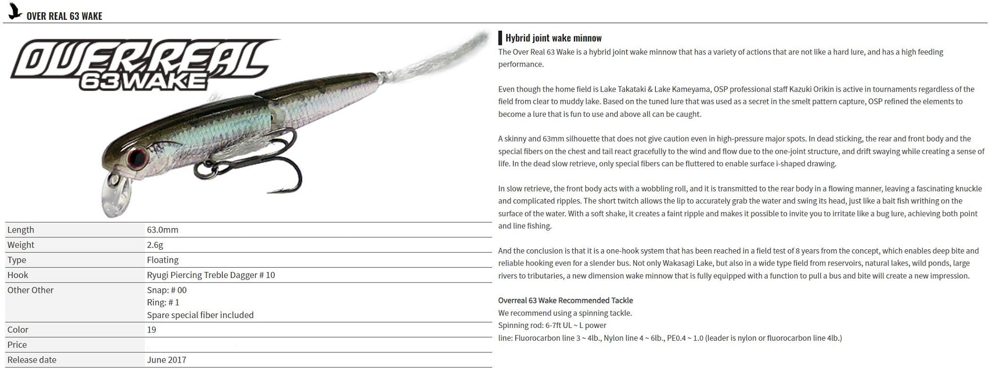 OSP Over Real 63 Wake Floating Lure PP-88 (8682)