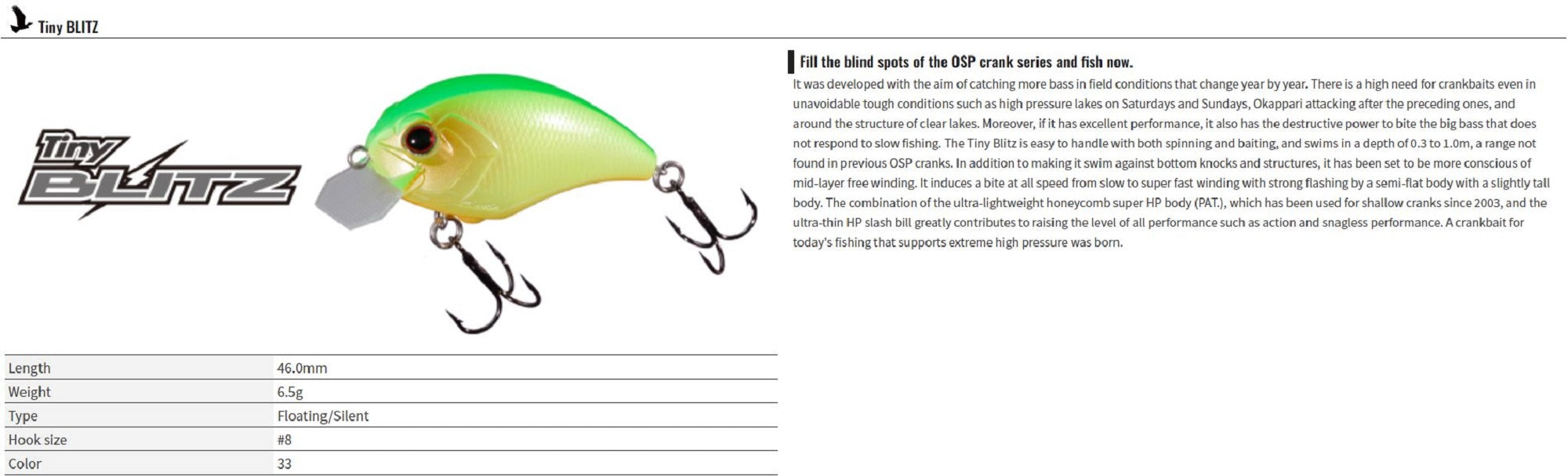 OSP Blitz Tiny 46 mm 6.5 grams Floating Lure P-05 (3600)