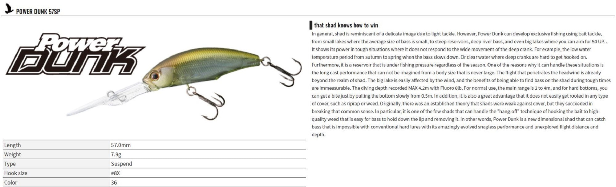 OSP Power Dunk 57 Suspend Deep Diving Minnow Lure P-91 (7355)