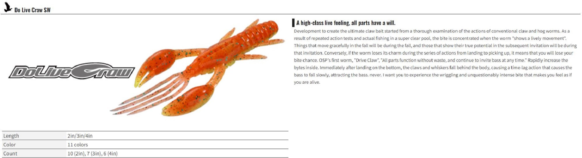 OSP Soft Lure Dolive Craw 2 Inches Salt TW-209 (1276)