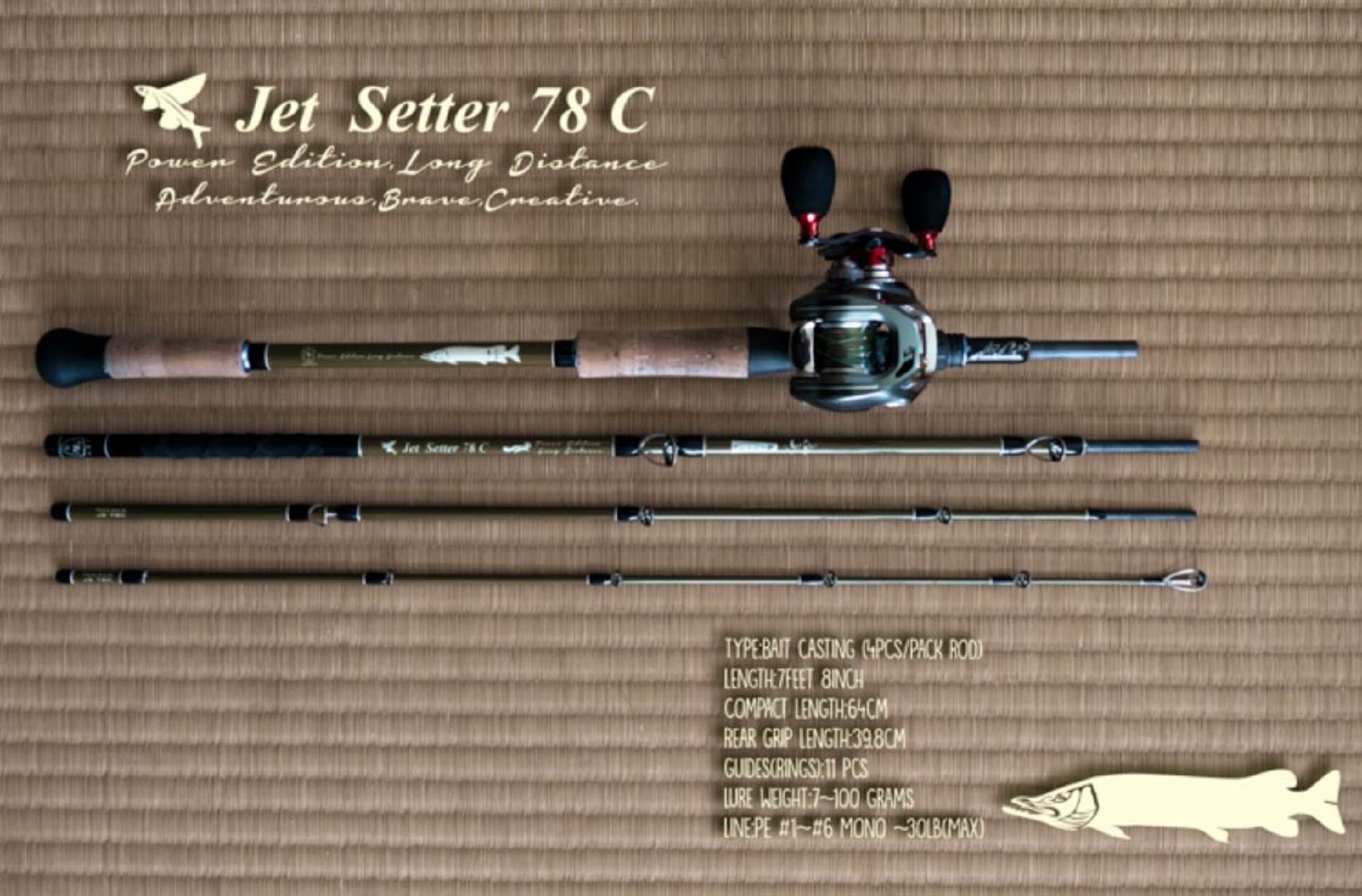 Jet SlowxTulala Rod Baitcast Jet Setter 78C Jet Edition 4 Piece Rod (2142)