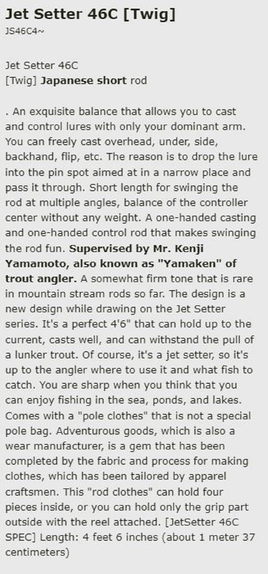 Jet Slow x Tulala Rod Baitcast Jet Setter 46C Twig 4 Piece Rod (2159)