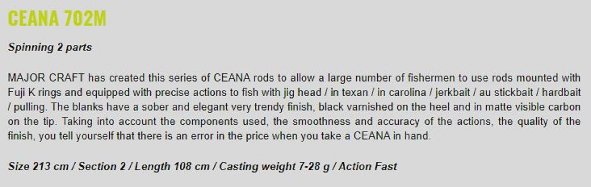 Sale Major Craft Ceana Series Spinning Rod CNS-702M (5095)