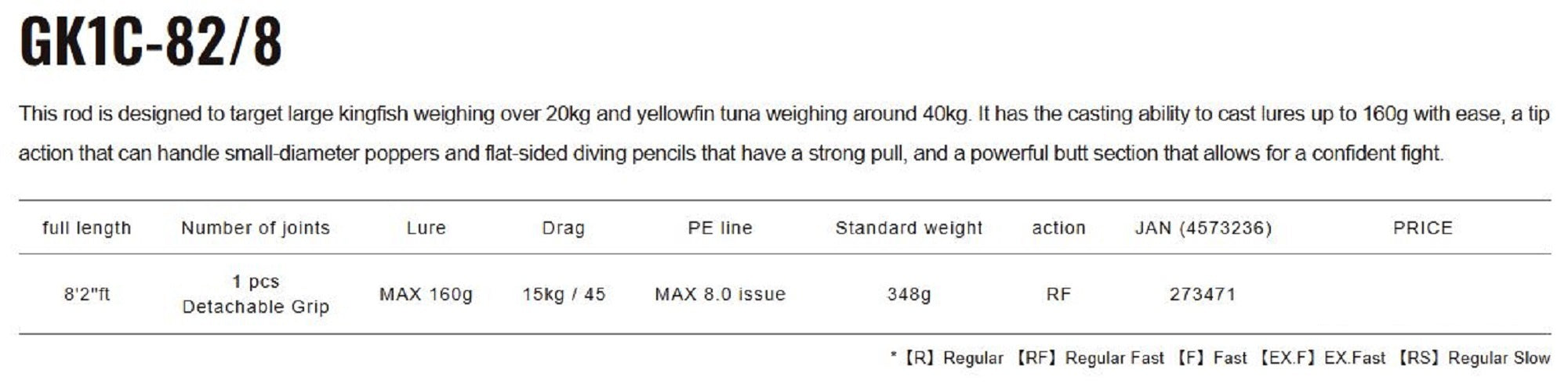 Major Craft 1G Giant Killing Series Spinning Rod GK1C-82-8 (3471)