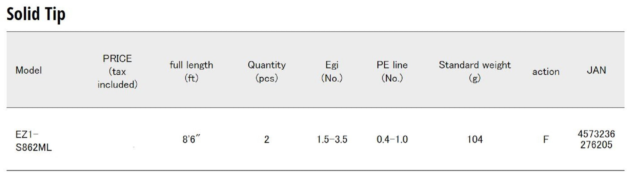 Major Craft 1G Egizaust Spinning Rod EZ1 S862ML (6205)