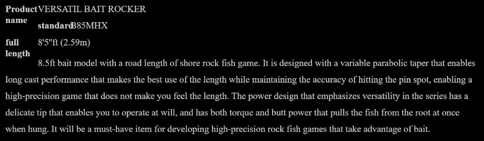 Xesta Rod Baitcast Black Star B85MHX Versatile Bait Rocker (5694)