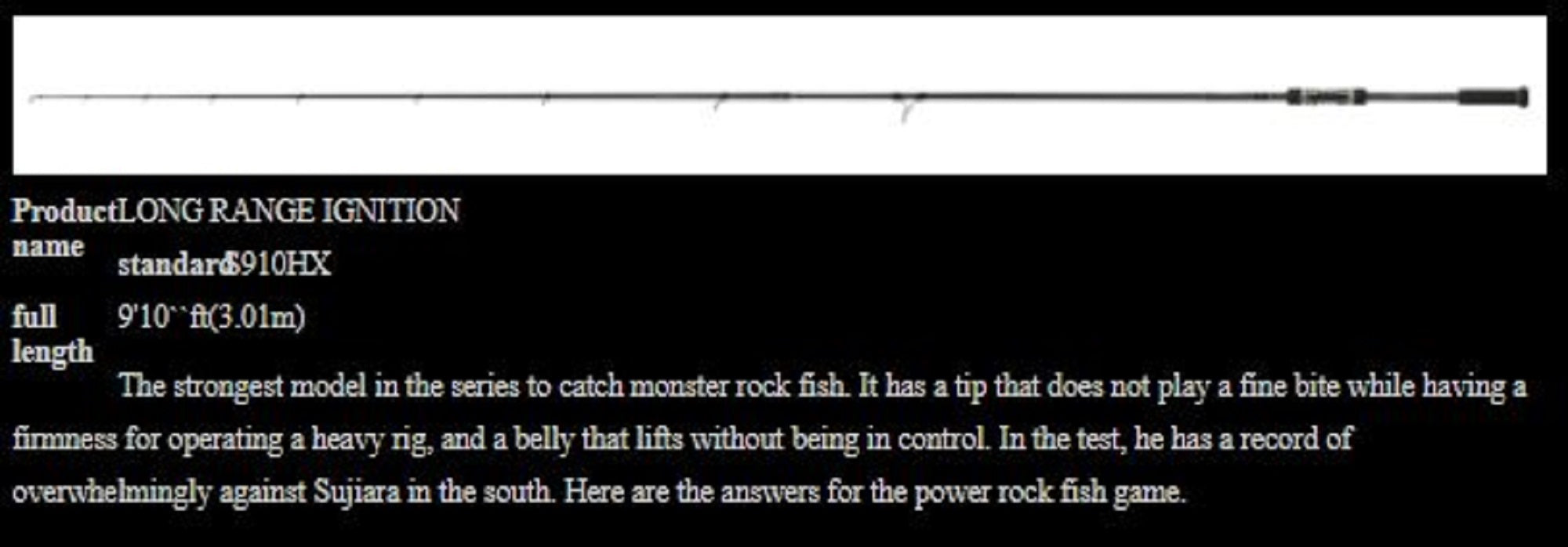 Xesta Rod Spinning Black Star Hard S910HX Long Range Ignition (0964)