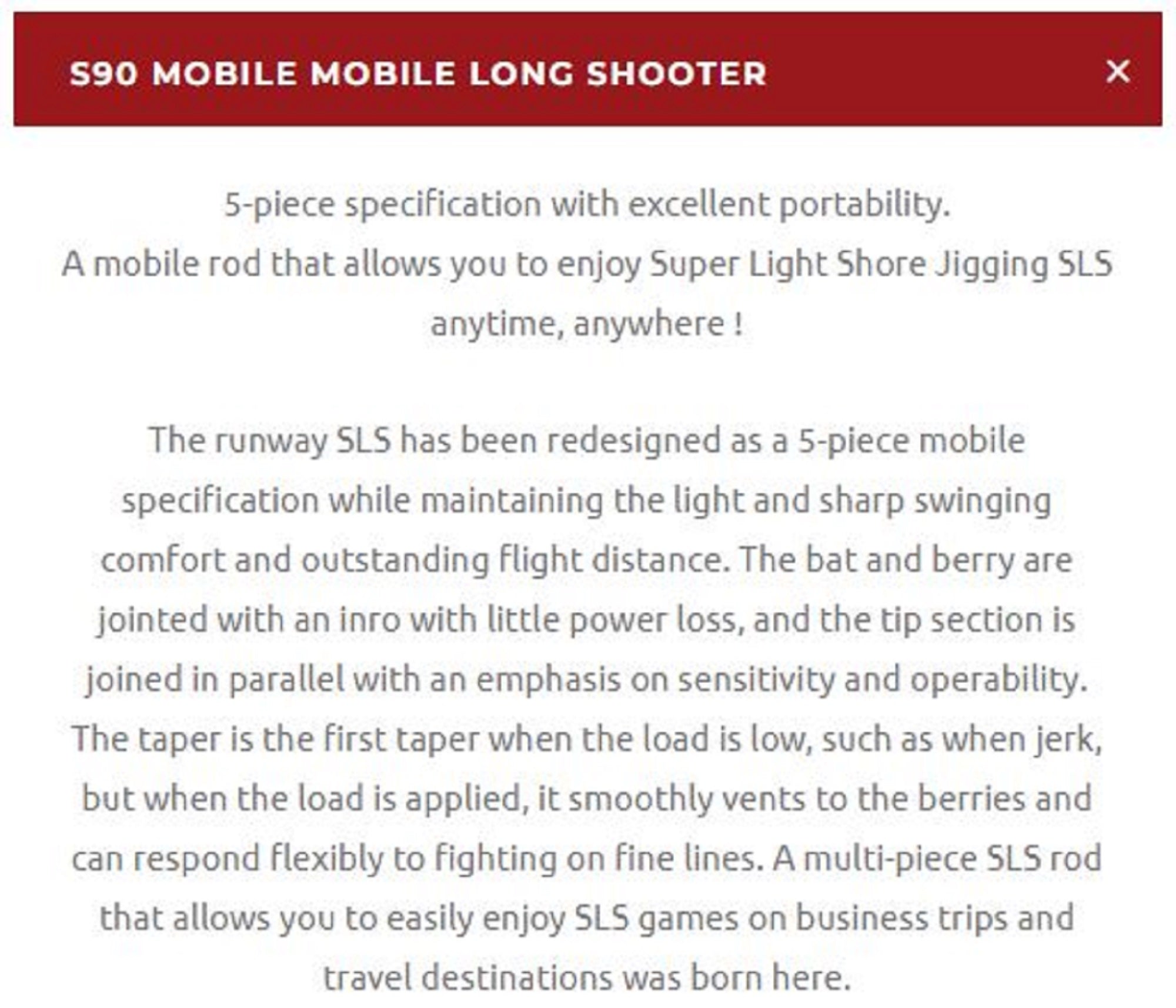 Xesta Rod Spinning Runway SLS S90 Mobile Long Shooter 5pc S90 (7153)