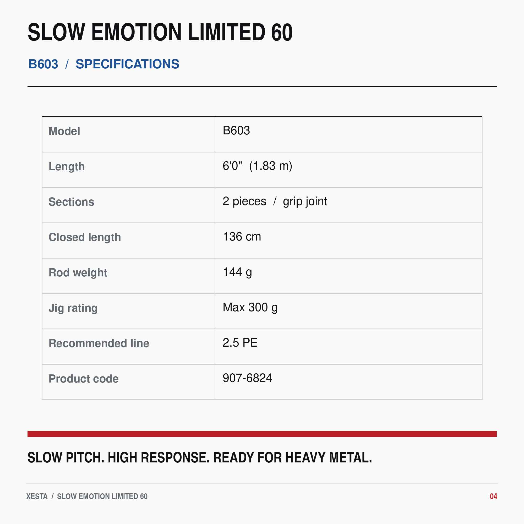 Xesta Rod Baitcast Slow Emotion Limited 60 B603 (6824)