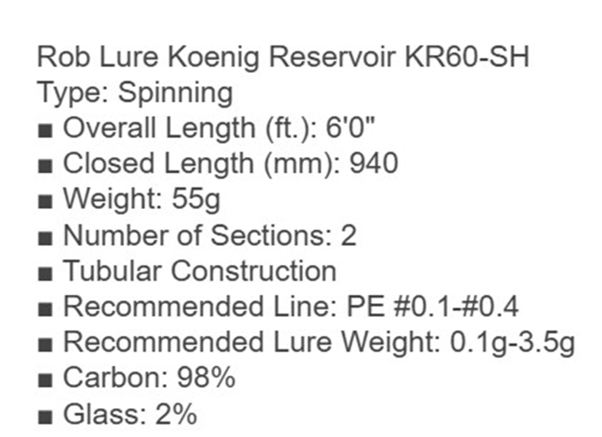 Rob Lure Rod Spinning Konig Reservoir KR60-SH  (0825)