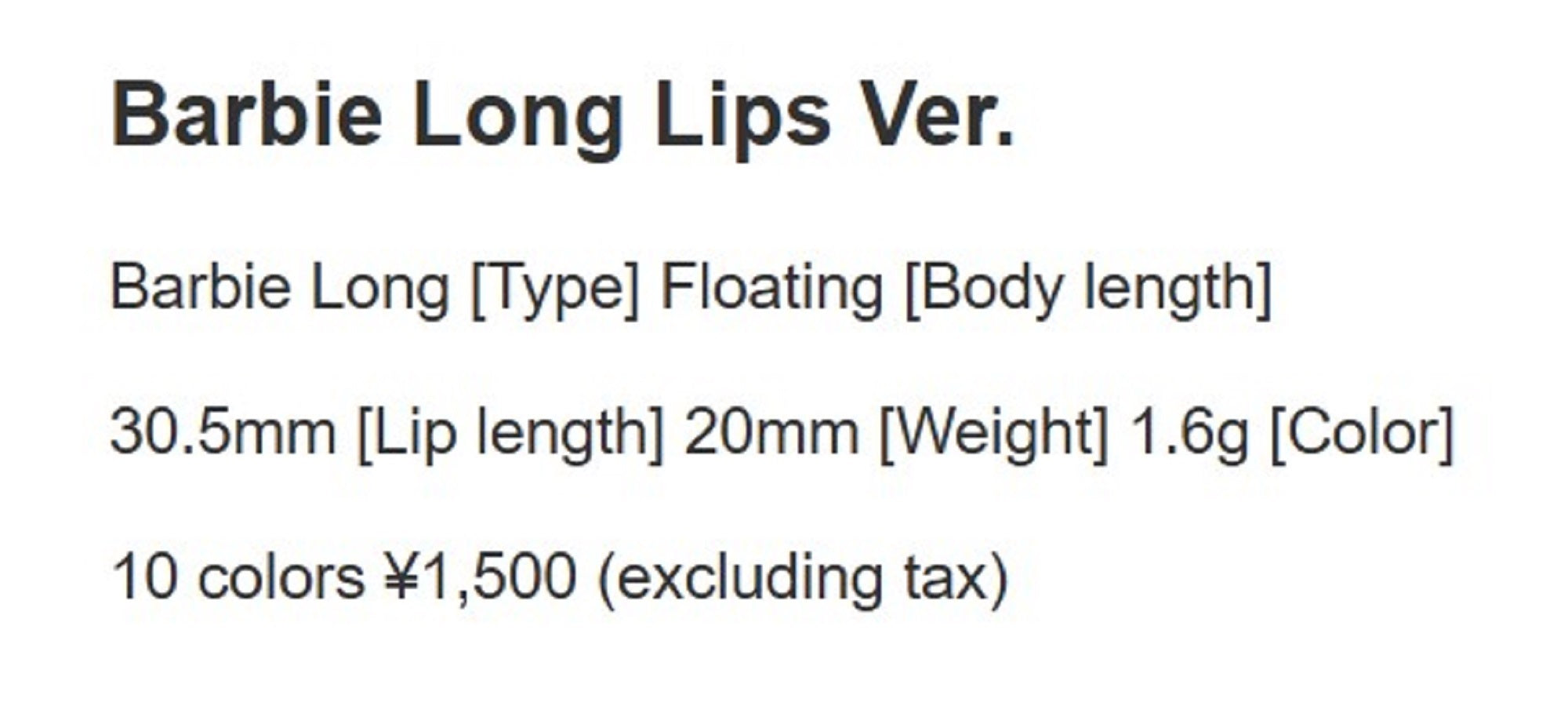 Rob Lure Barbie Long SS 30.5mm Slow Sinking Lure 1 (5899)