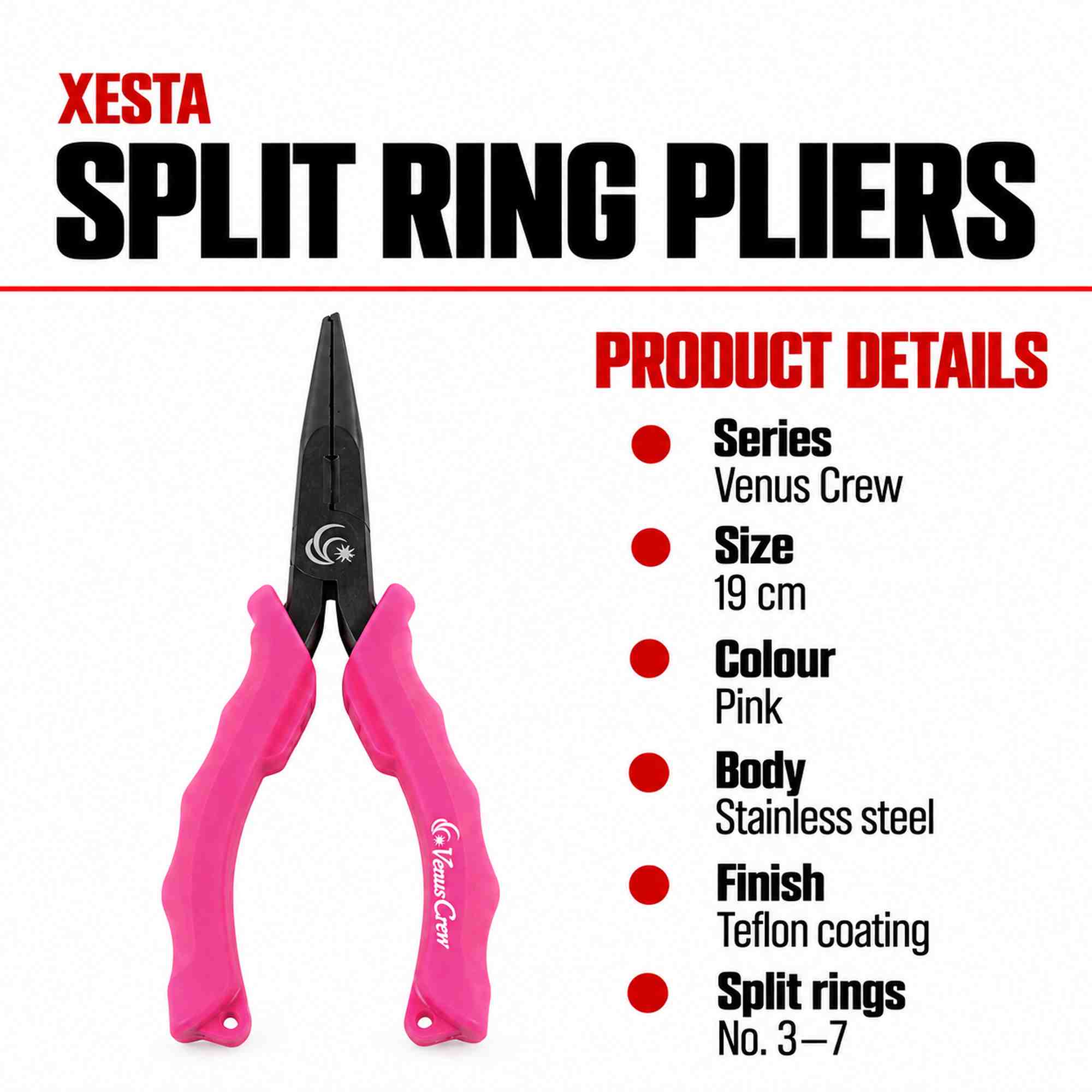 Xesta Split Ring Pliers Stainless Steel Venus Crew 19cm Pink (1868)