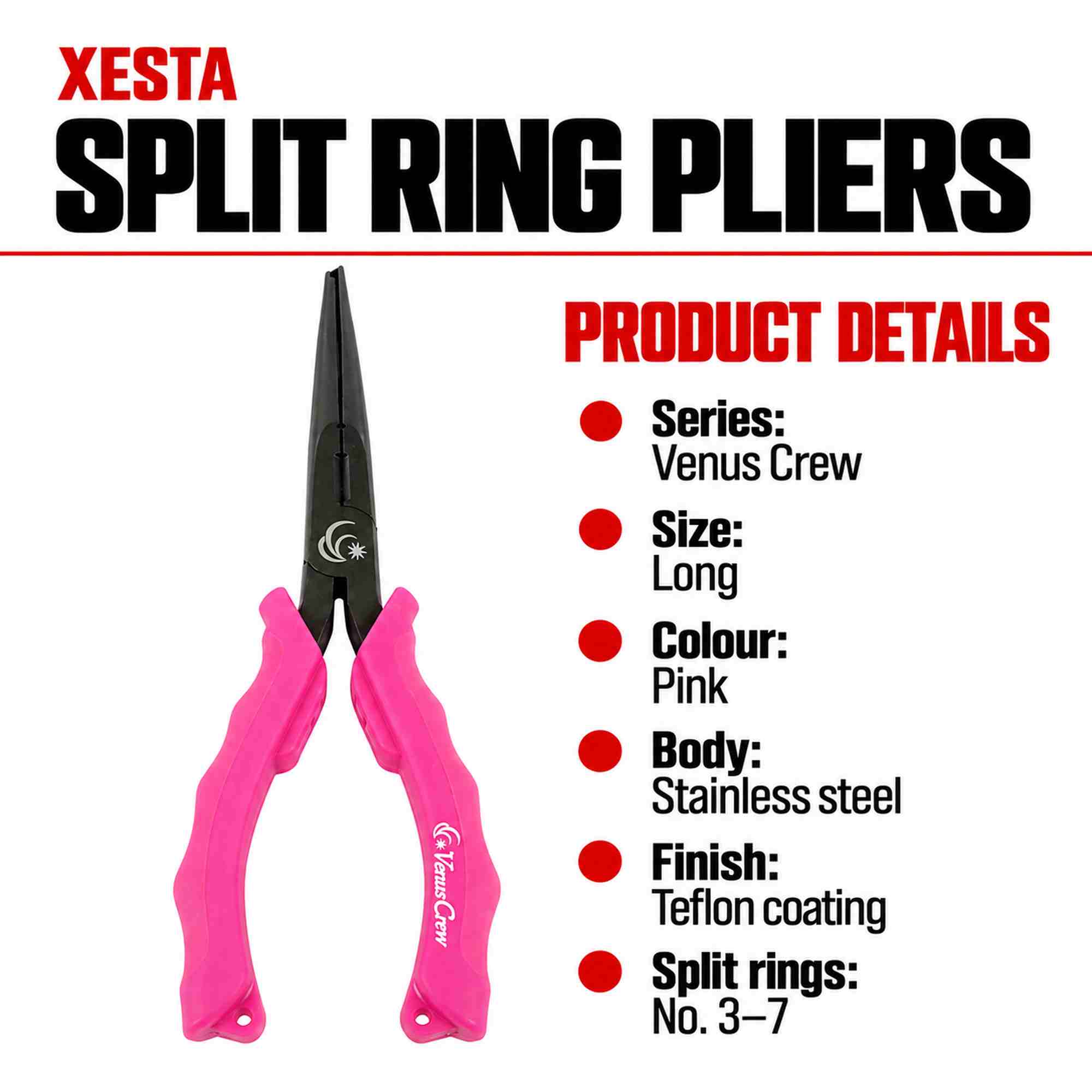 Xesta Split Ring Pliers Stainless Steel Venus Crew 22cm Pink (1875)