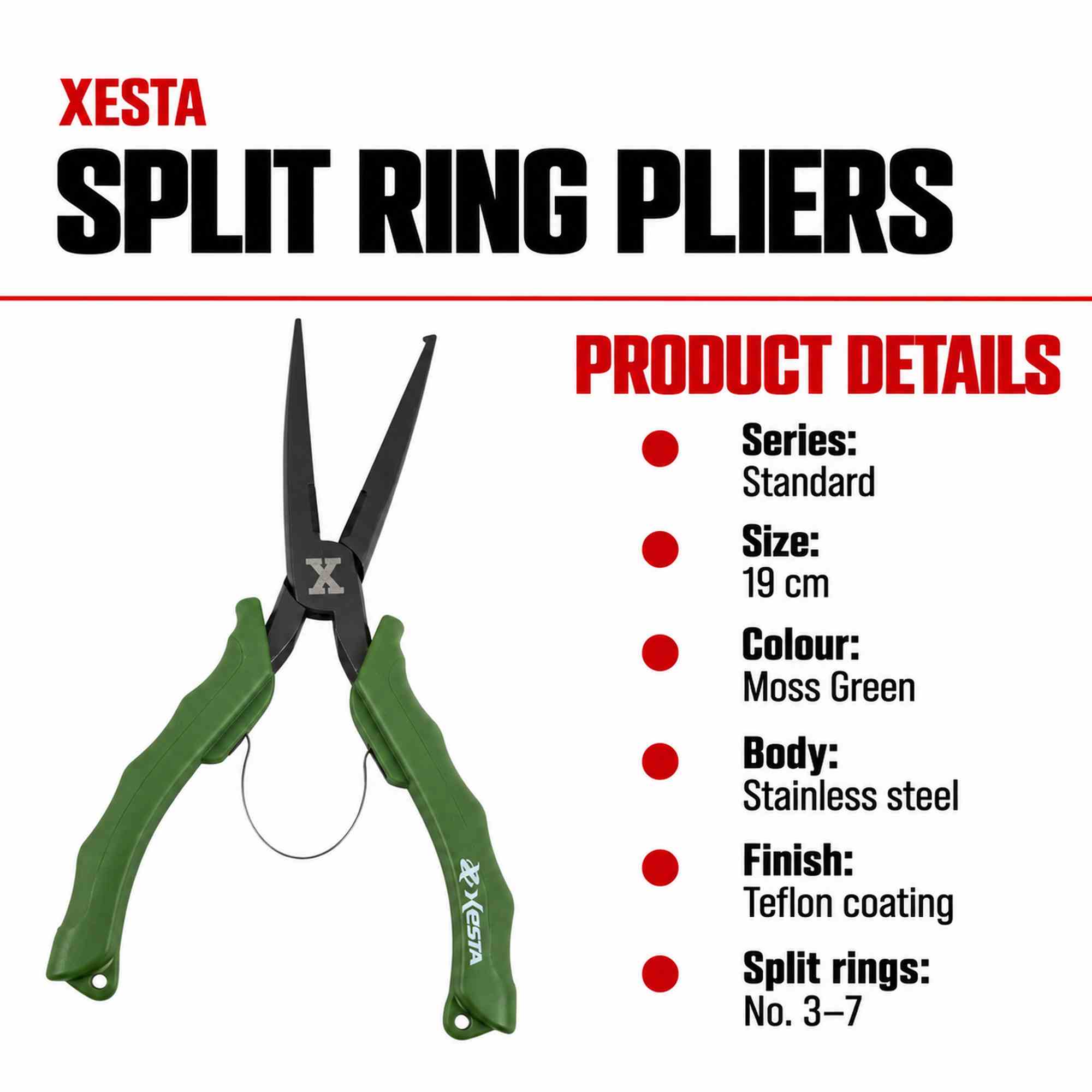 Xesta Split Ring Pliers Stainless Steel 19cm Moss Green (3530)