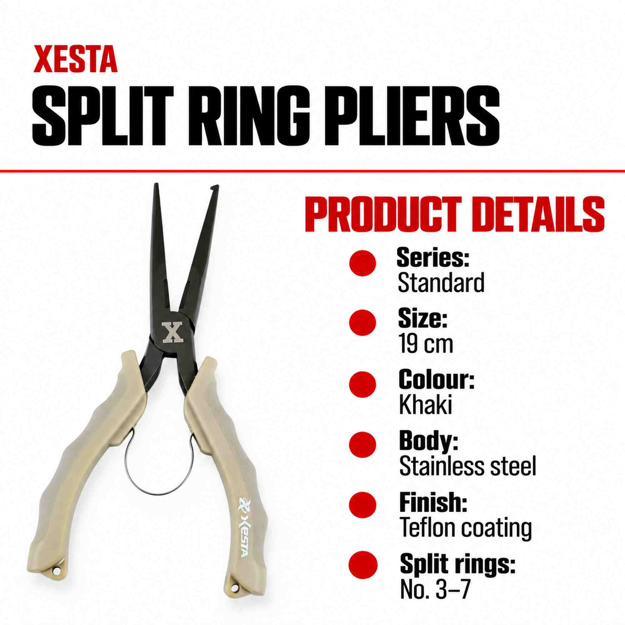 Xesta Split Ring Pliers Stainless Steel 19cm Khaki (3547)