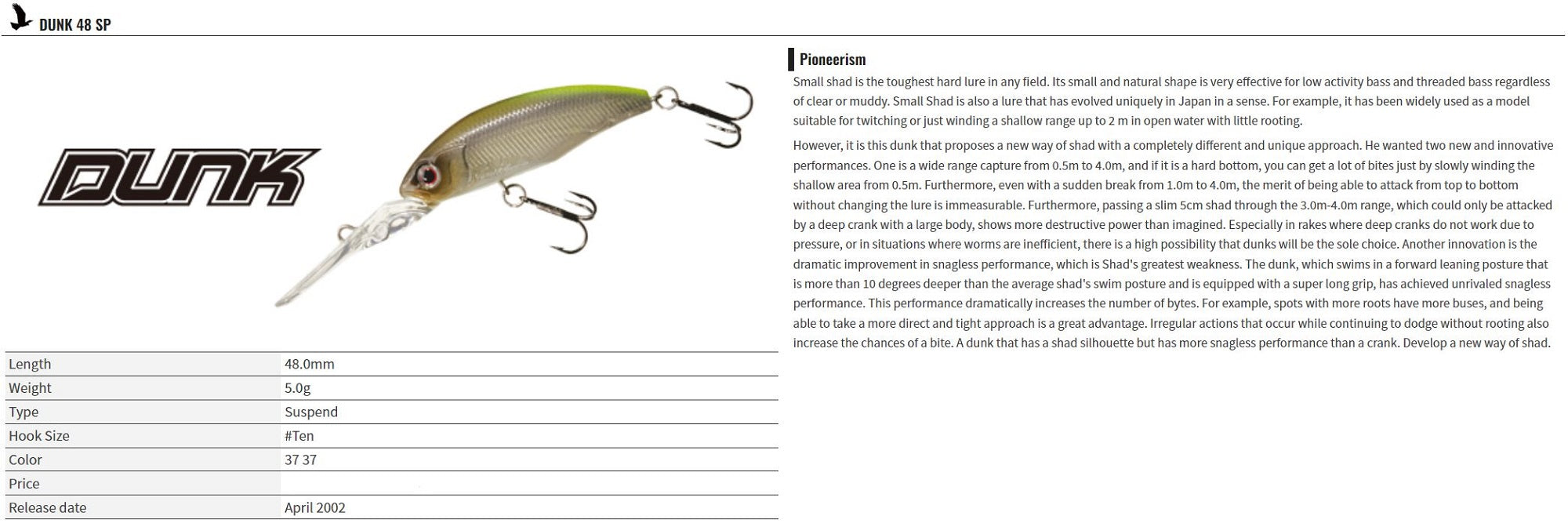 OSP Dunk 48 Suspend Deep Diving Minnow PP-23 (7507)