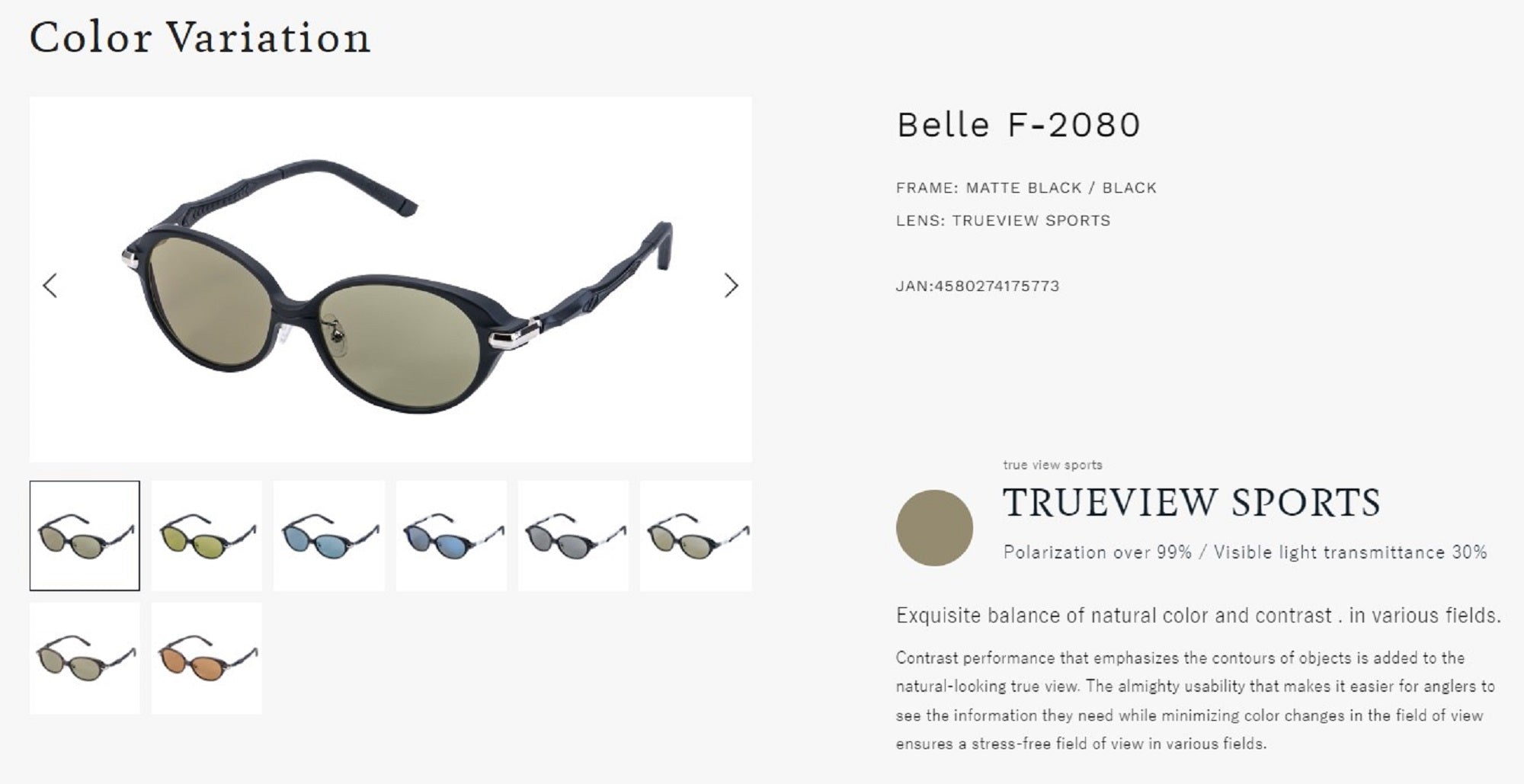 Zeque Polarised Fishing Sunglasses Belle F-2080 Matte Black TVS (5773)