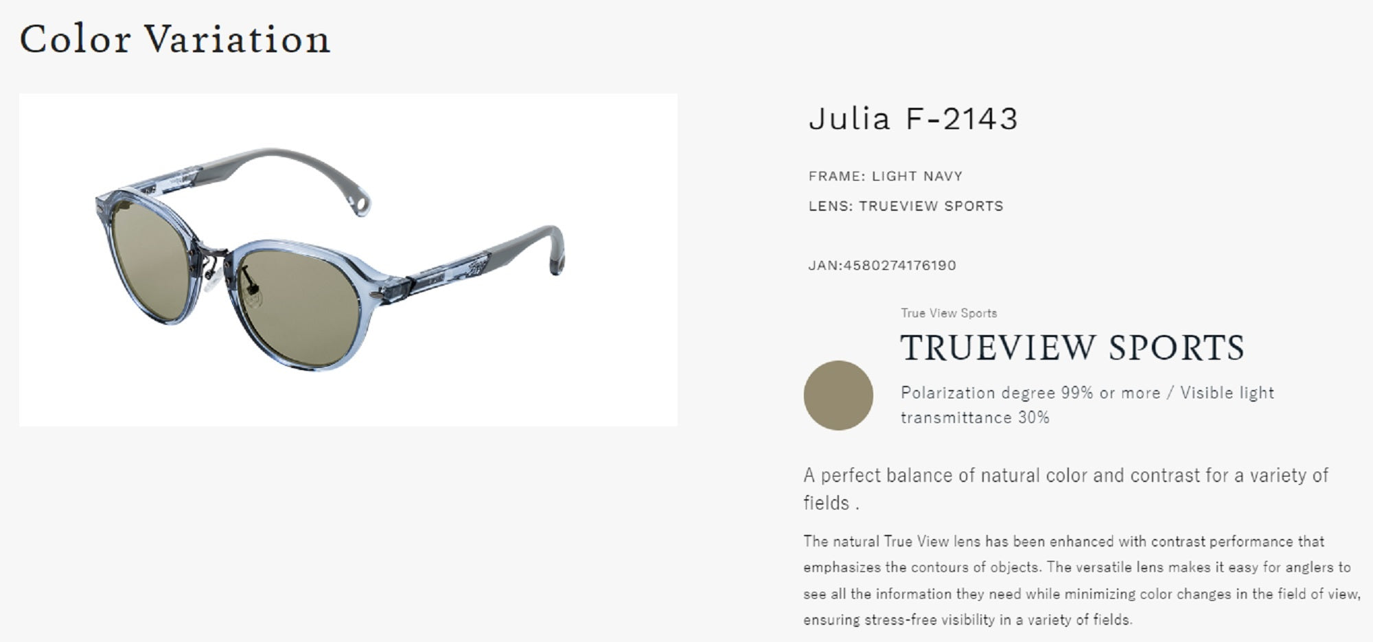 Zeque Polarised Fishing Sunglasses Julia Navy TVS (6190)