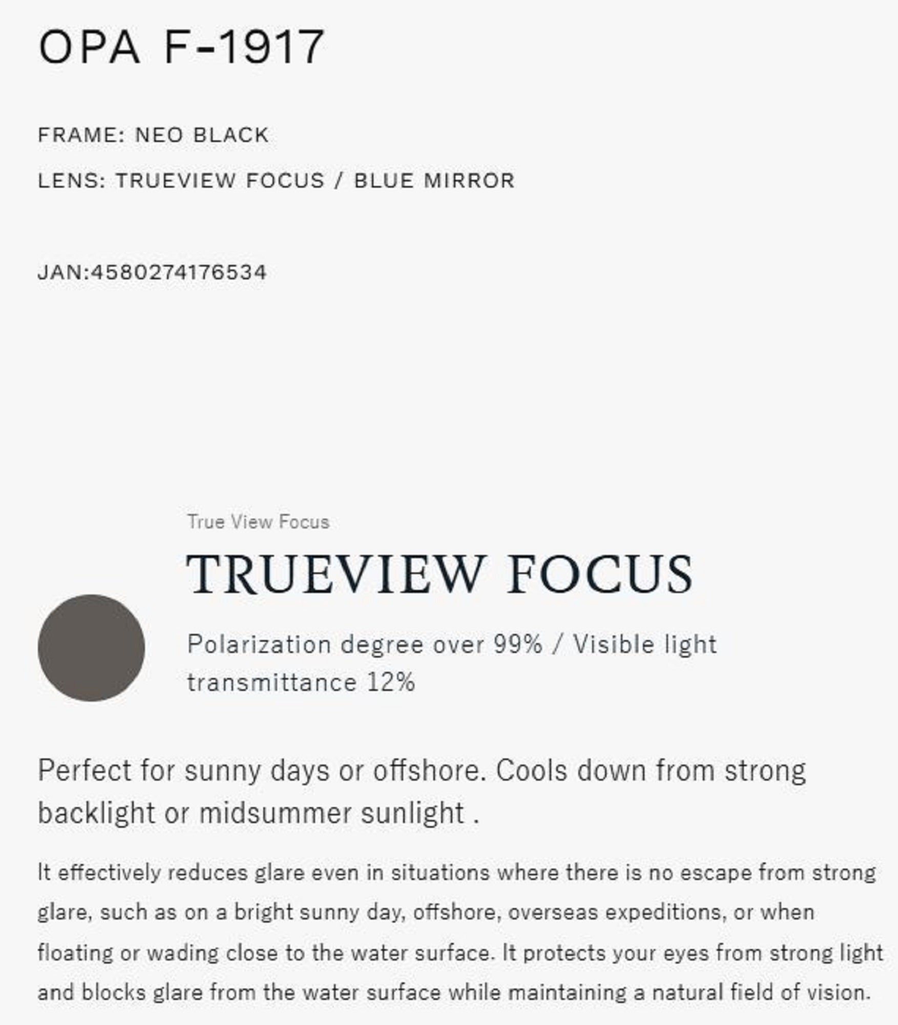 Zeque Polarised Fishing Sunglasses OPA F-1917 TVF Blue Mirror (6534)