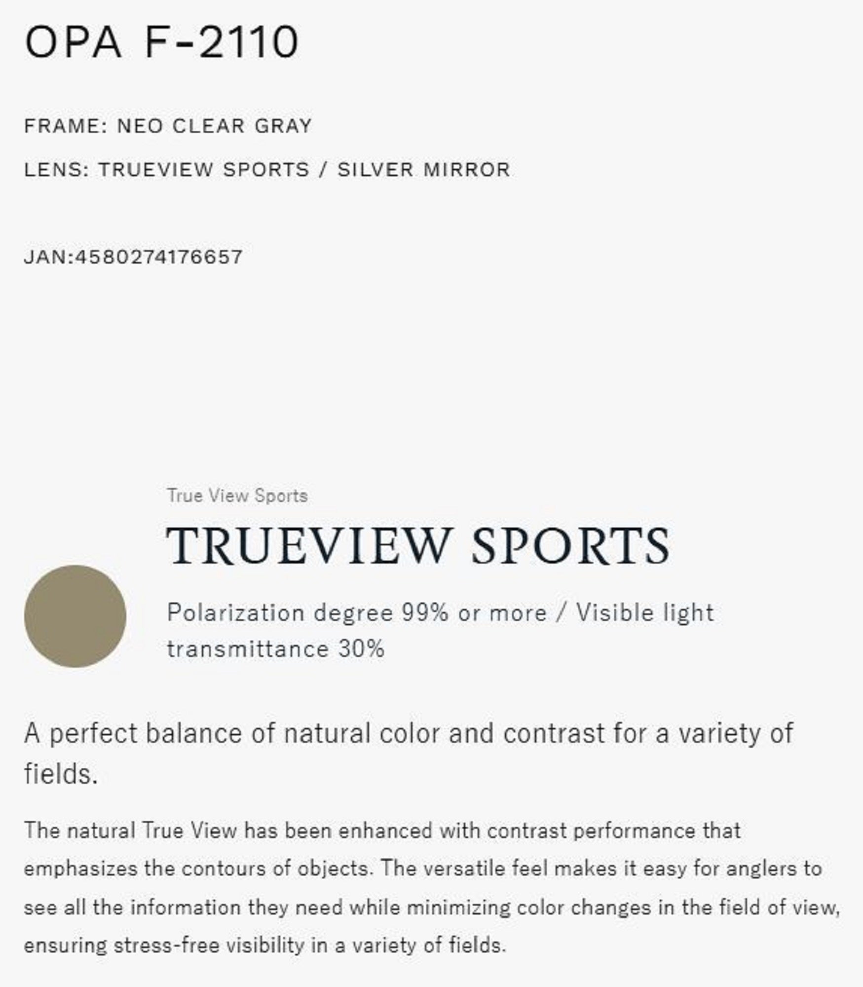 Zeque Polarised Fishing Sunglasses OPA F-2110 TVS Silver Mirror (6657)