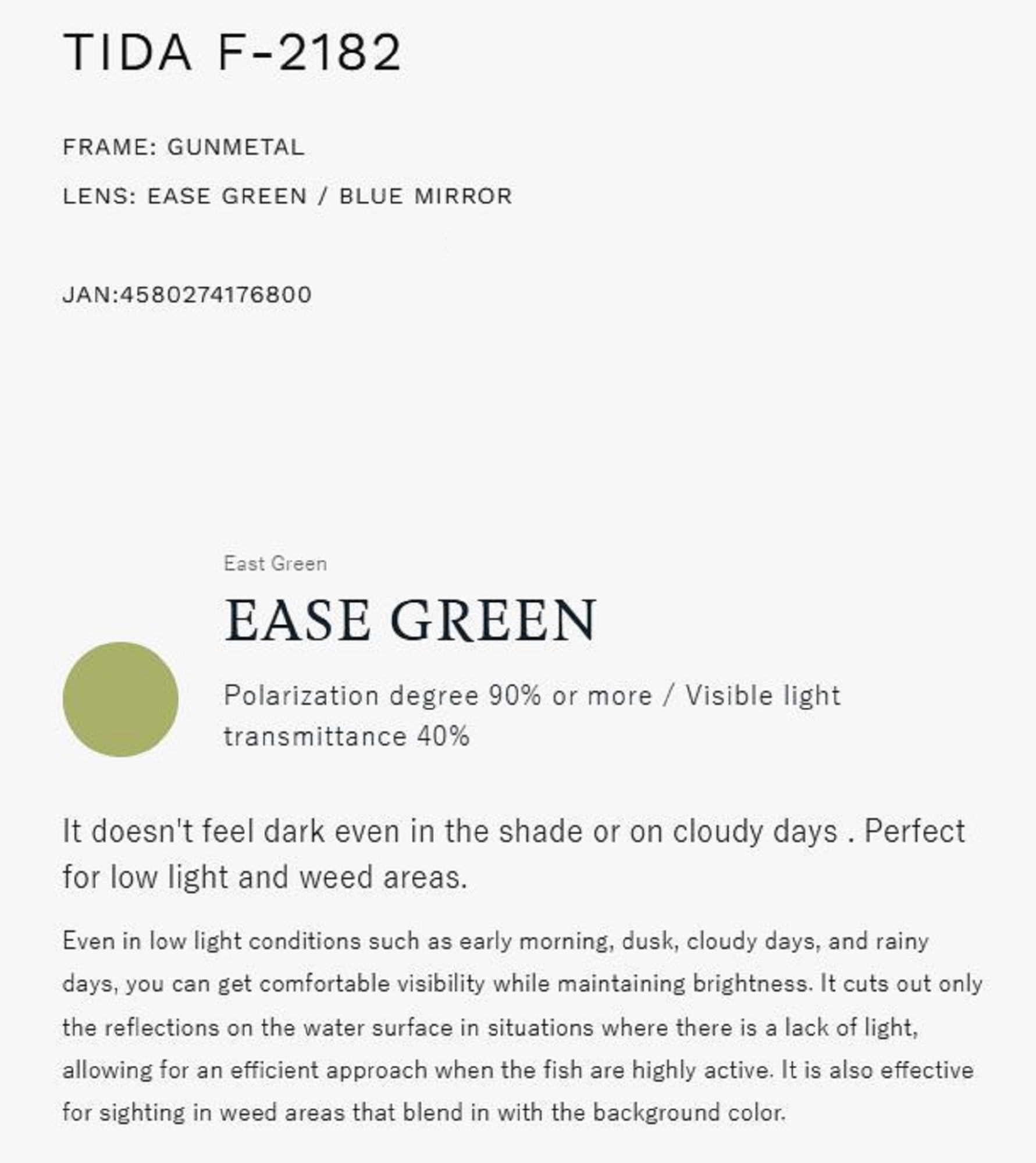 Zeque Polarised Fishing Sunglasses Tida F-2182 Ease Green BlueMirror (6800)