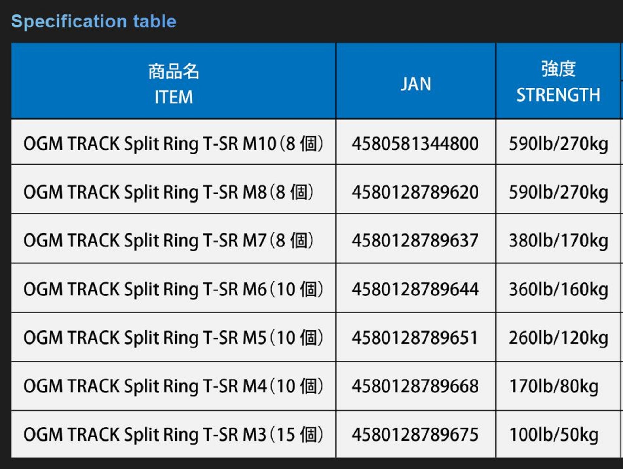 Studio Ocean Mark Track Split Rings Size M-Spec M10 (4800)