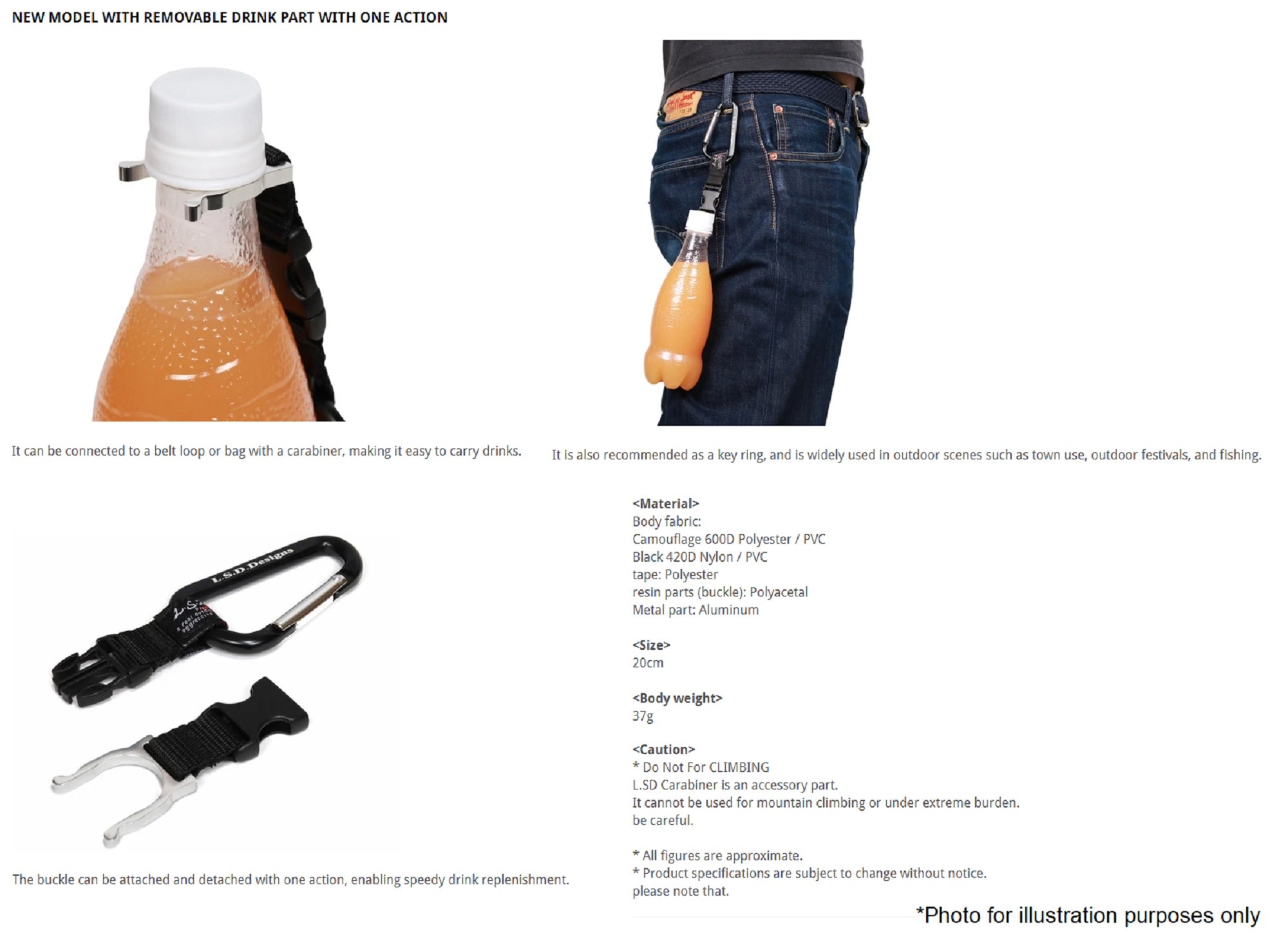 LSD Pet Bottle Holder Carabiner Clip Red (2114)