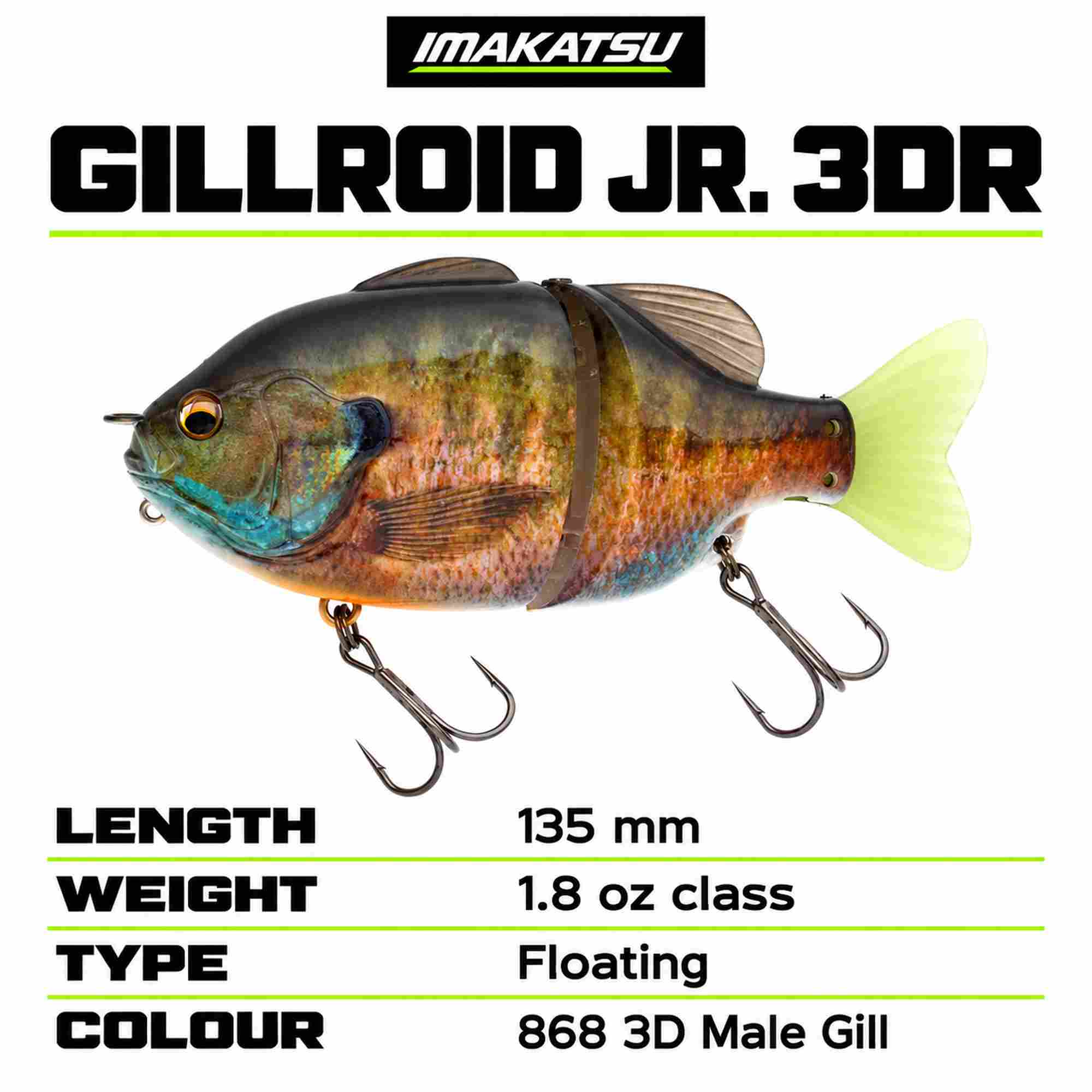 Imakatsu Gillroid Jr 3D Realism 135 mm 1.8 oz Floating Lure 868 (7655)