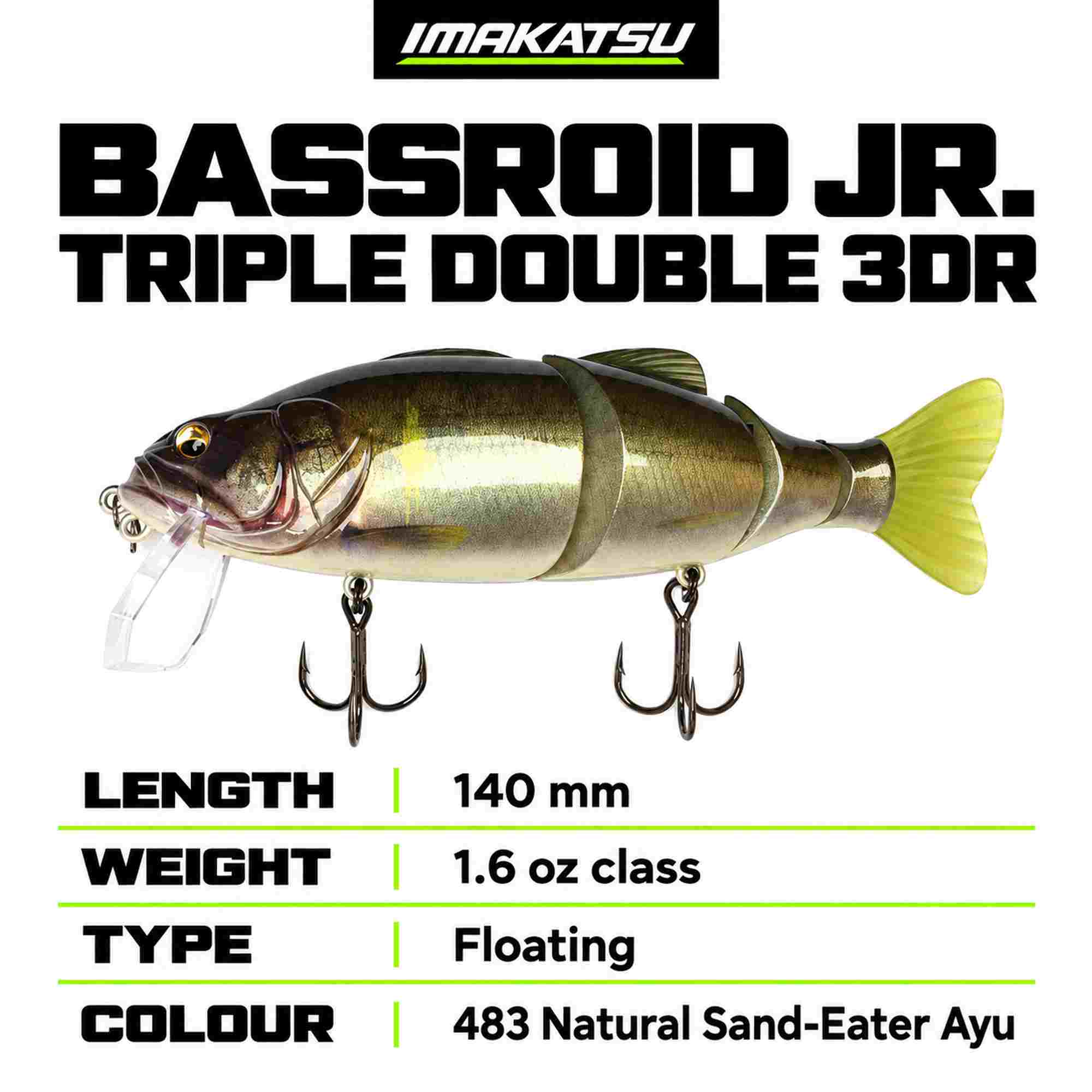 Imakatsu IK Bassroid JR Triple Double 3DR 140 mm Floating Lure 483 (8638)