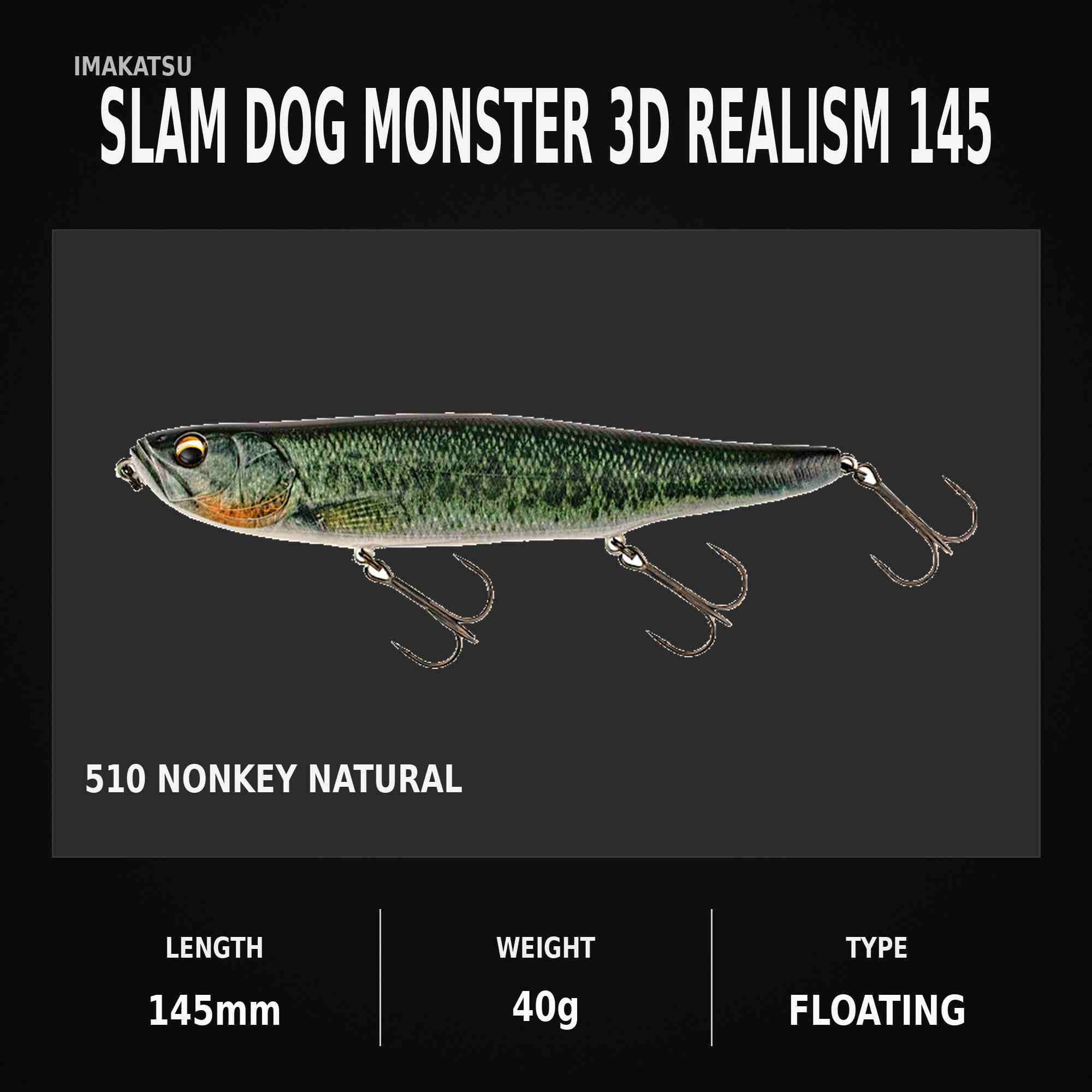 Imakatsu Slam Dog 3D Realism 145 mm 40 grams Floating Lure 510 (0822)
