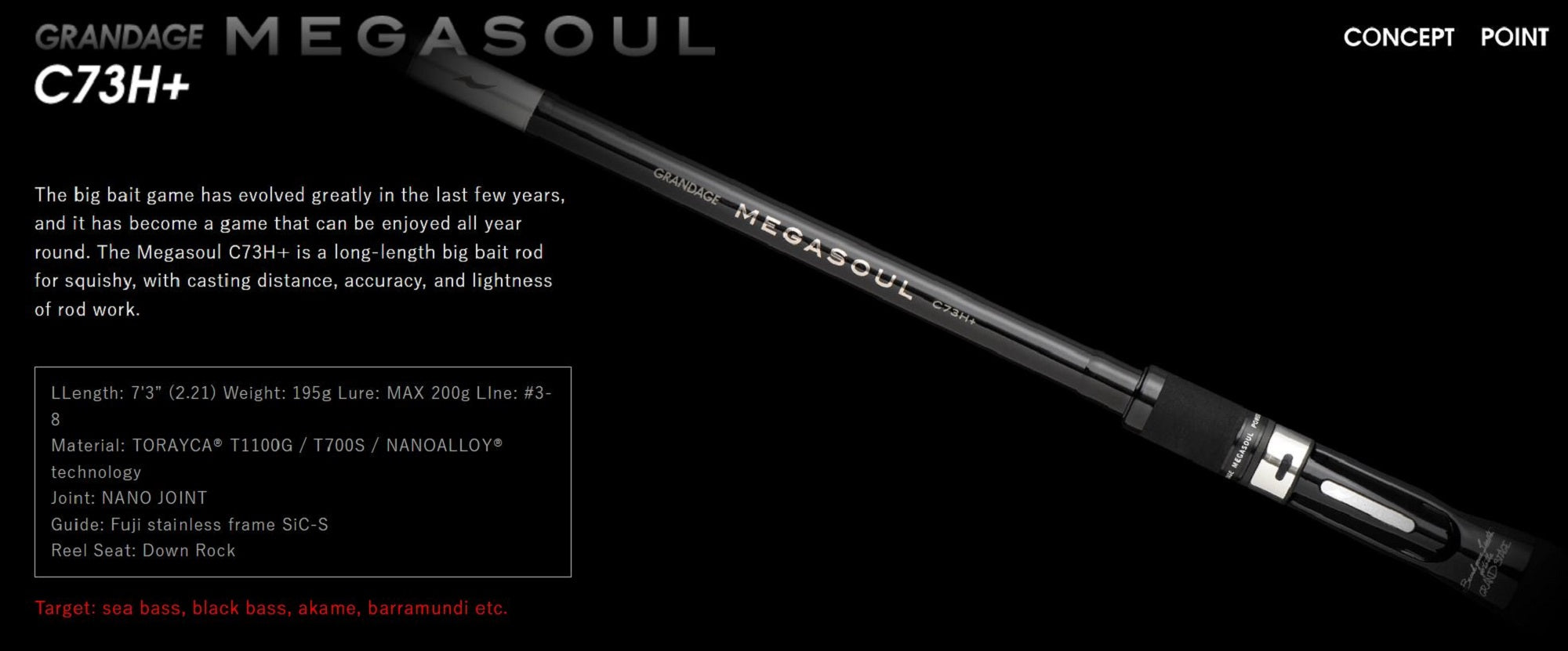 Apia Rod Baitcast Grandage Megasoul C73H+ (3758)