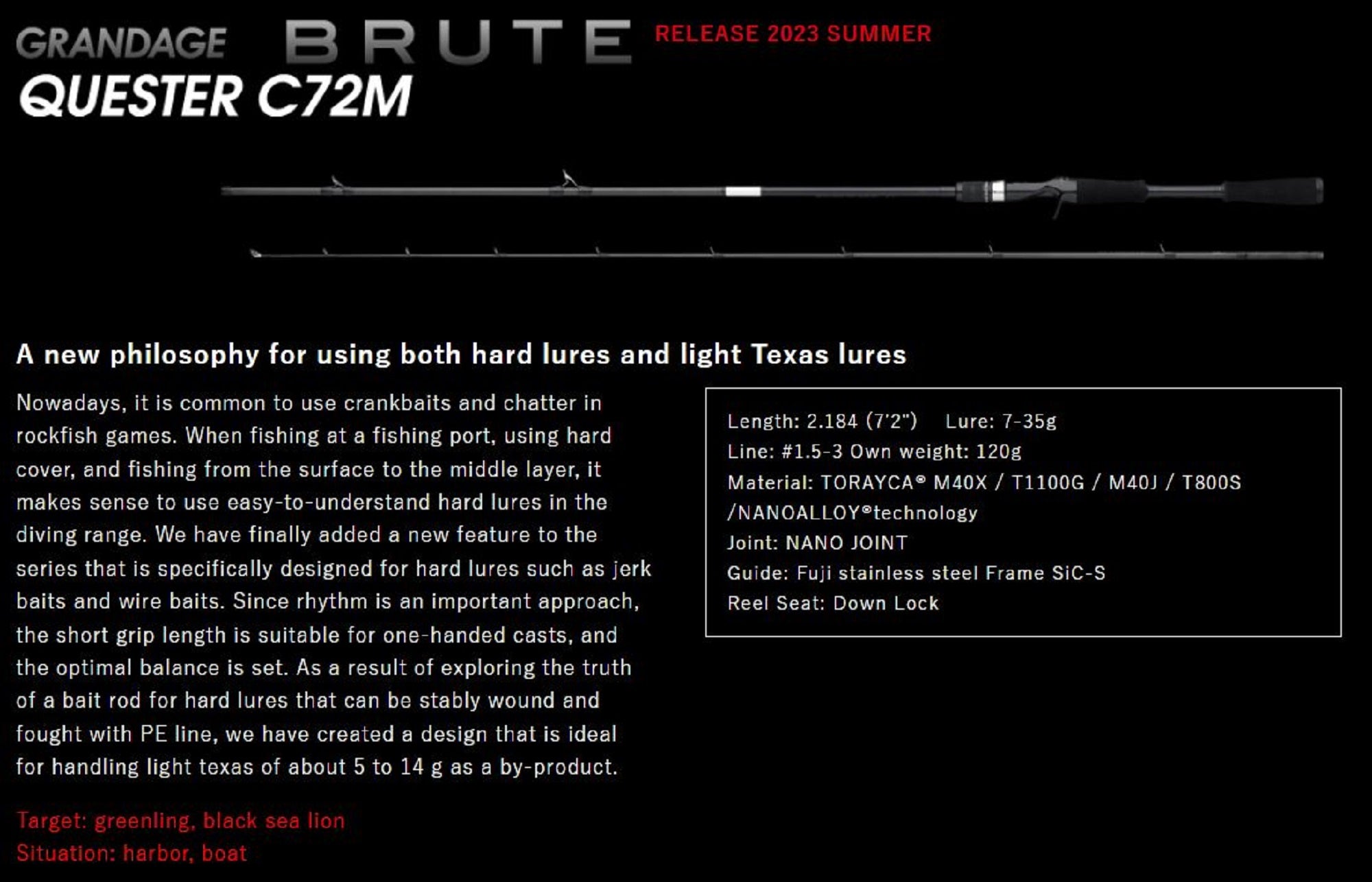 Apia Rod Baitcast Grandage Brute C72M (5868)