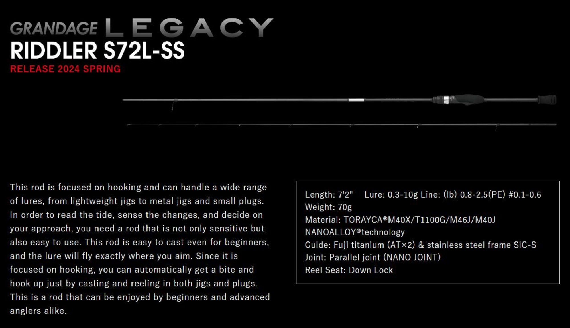 Apia Rod Spinning Grandage Legacy S72L-SS Riddler (8036)