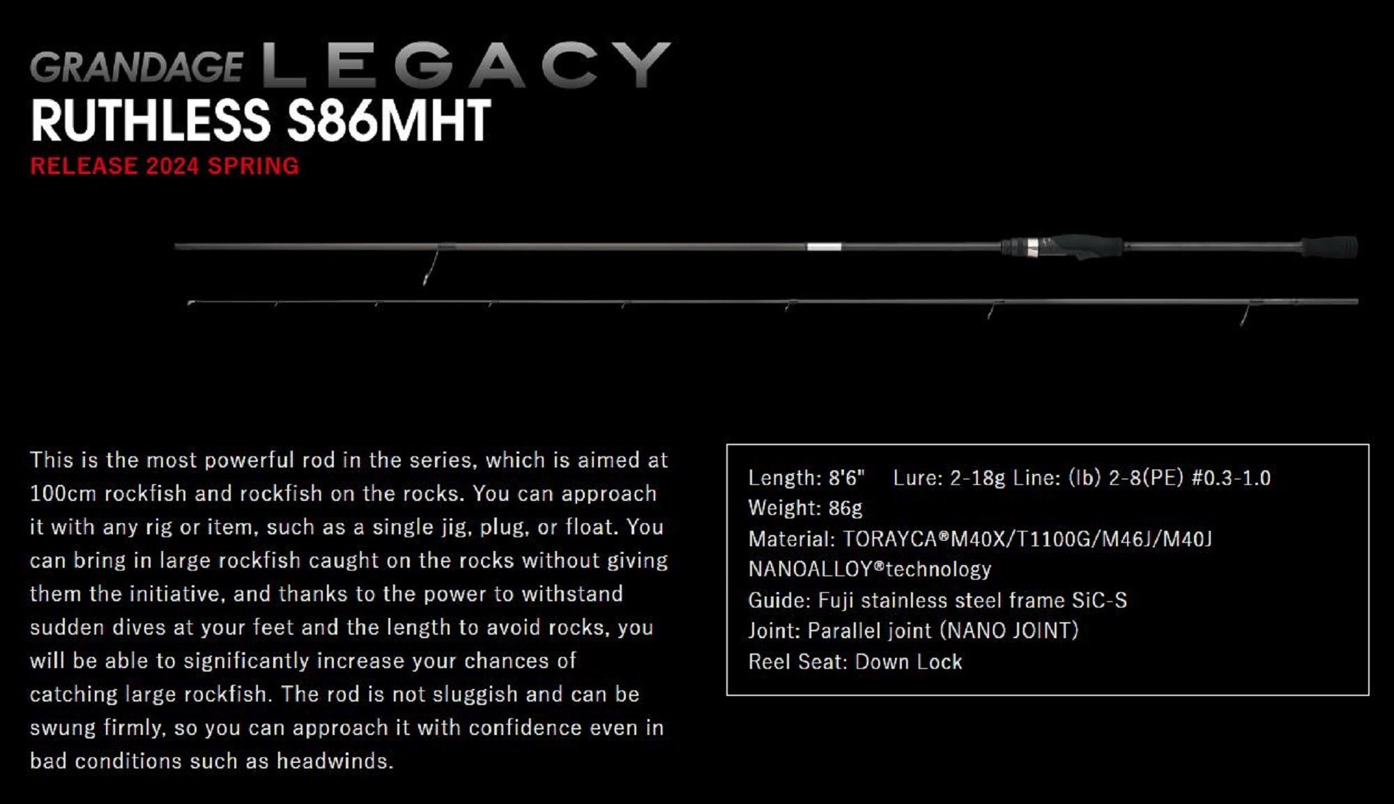 Apia Rod Spinning Grandage Legacy S86MHT Ruthless (8067)