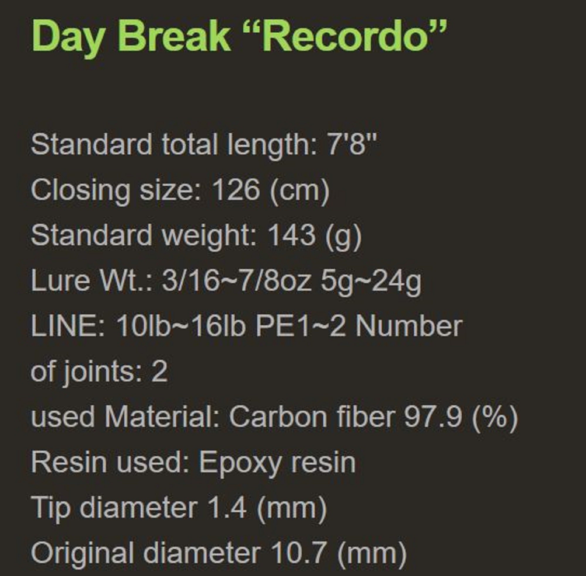 Galapagos Rod Baitcast Daybreak Recordo GDB-C782M-2 (1754)