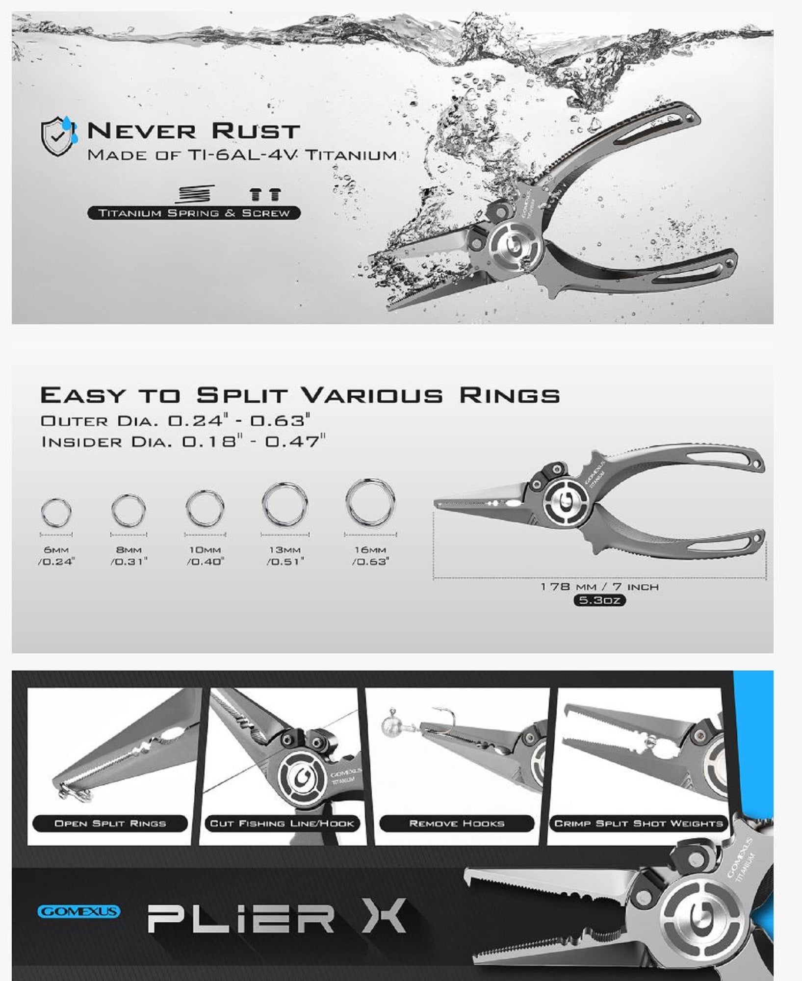 Gomexus TX7-TN Pliers Split Ring Titanium SET (0789)