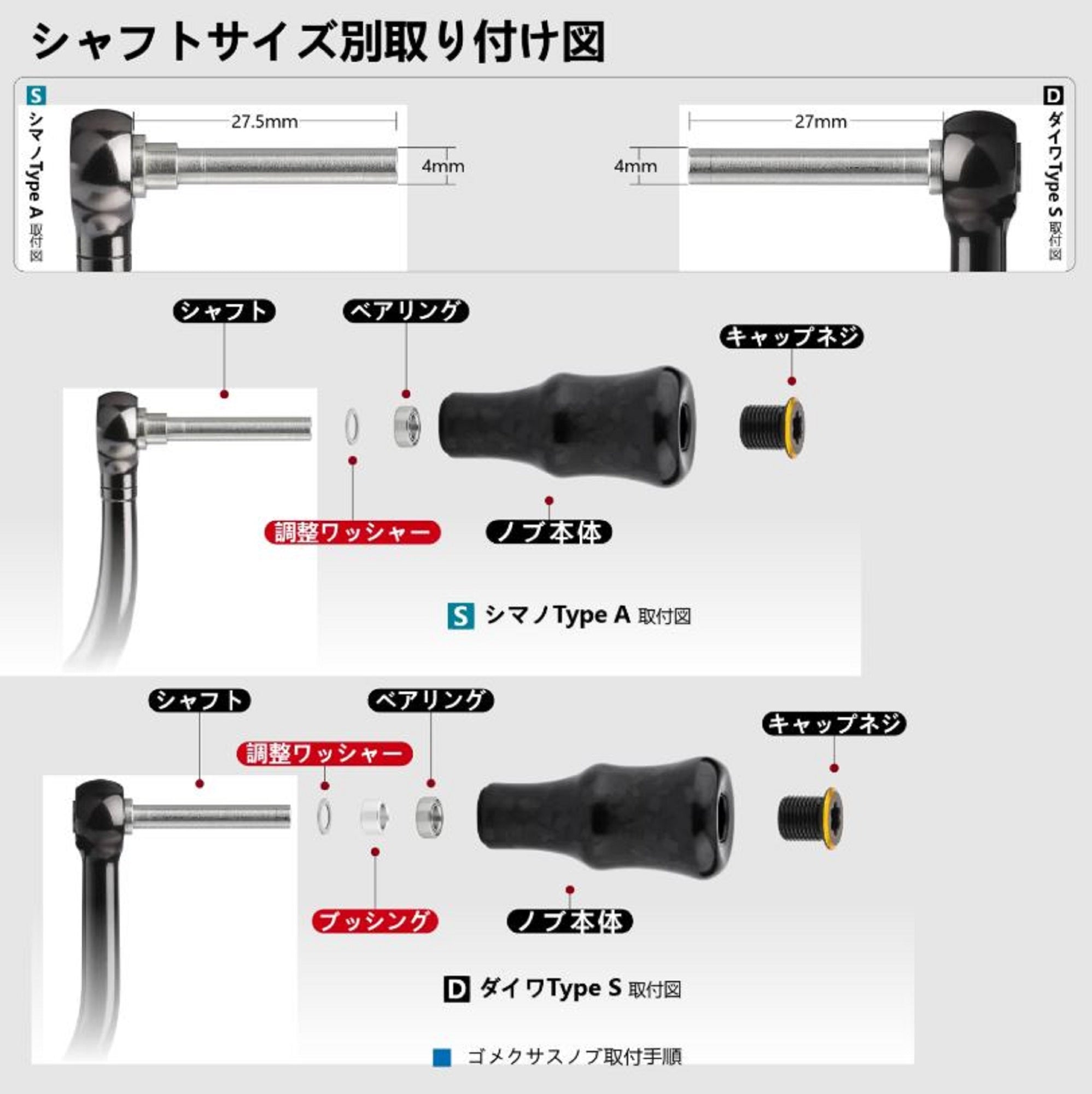 Gomexus K124DBKSR Knob Forged Carbon Black Gold Shimano A, Daiwa S (3476)