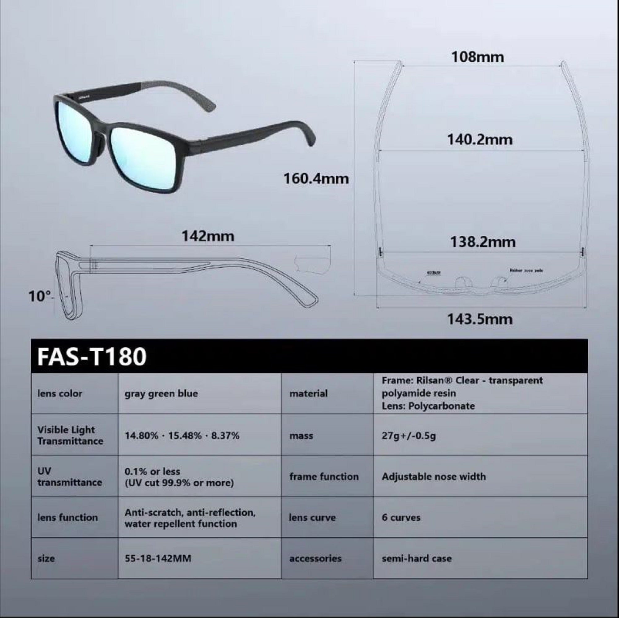 Gomexus FAS-T180-SNBK Sunglasses Polarised Smoked (3780)