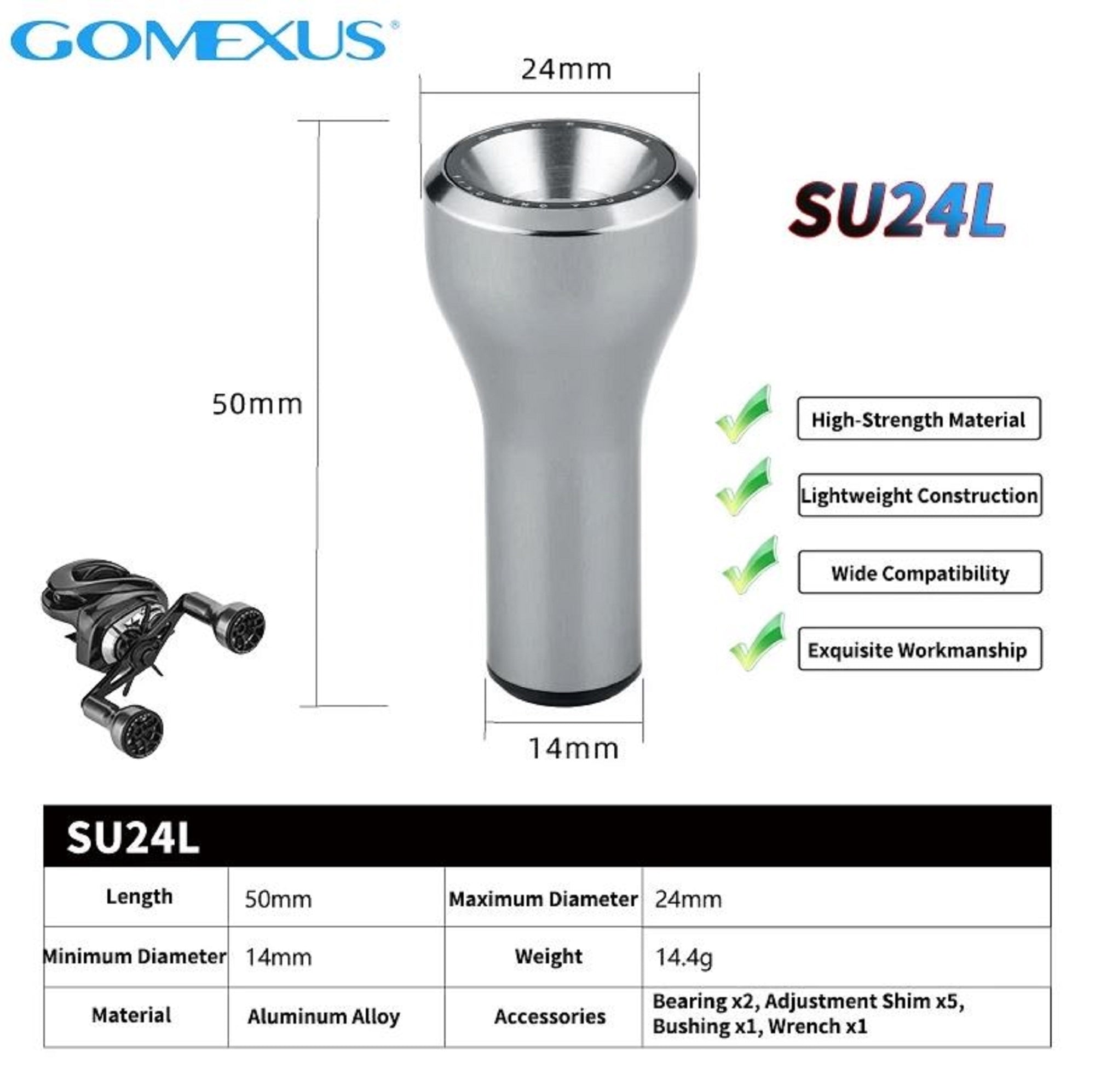 Gomexus A24LTNBK Knob Aluminum Silver 24mm Shimano A , Daiwa S (4282)